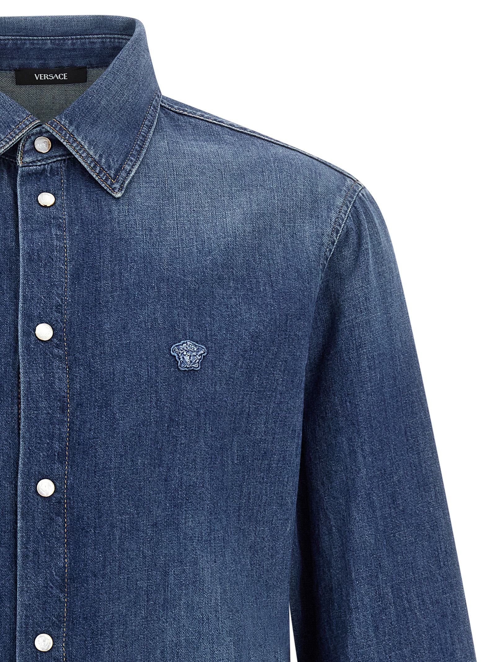 Versace Blue Cotton Men's Blouse - Versace - Modalova