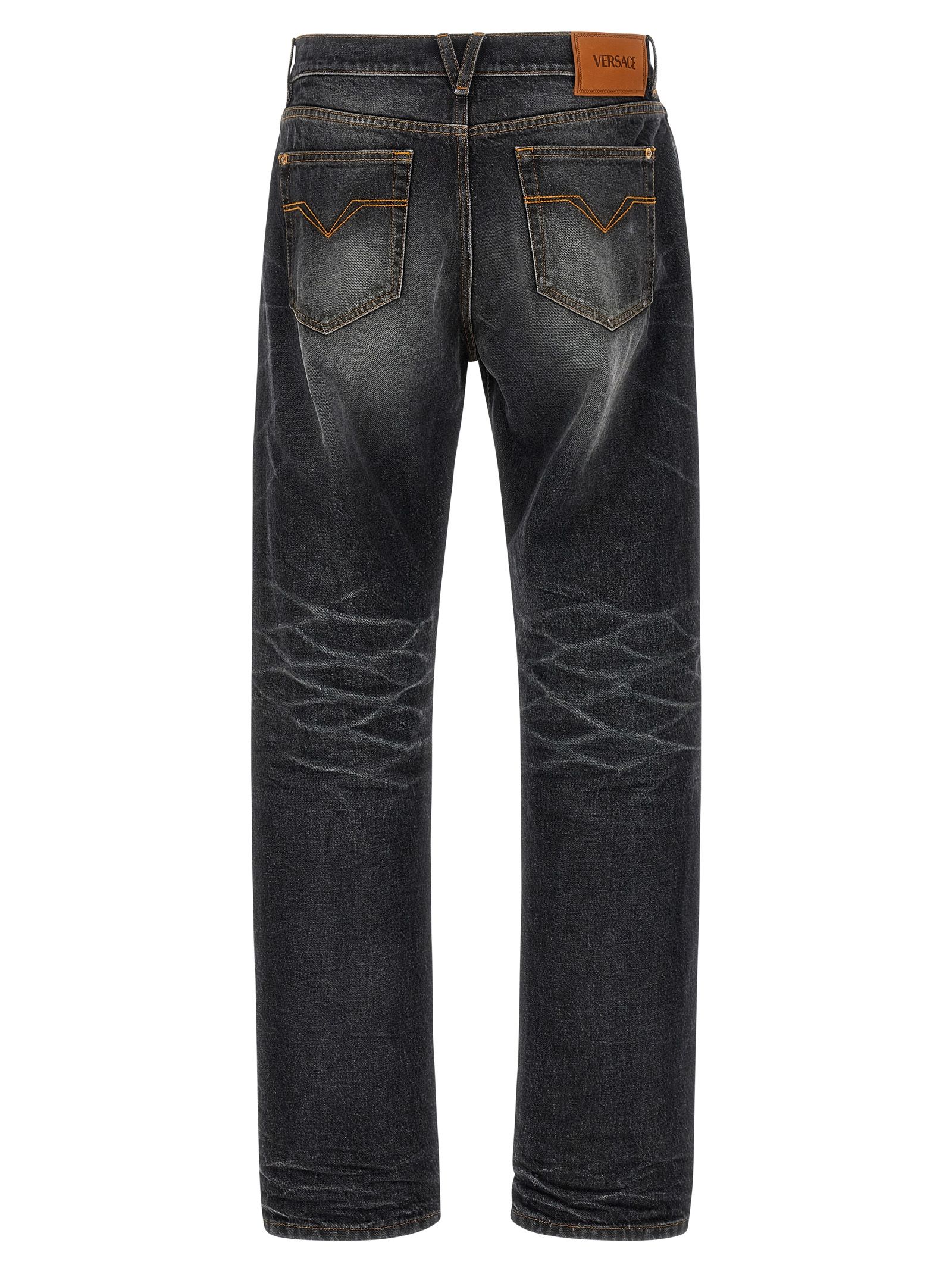 Cotton Straight-Leg Men's Jeans - Versace - Modalova