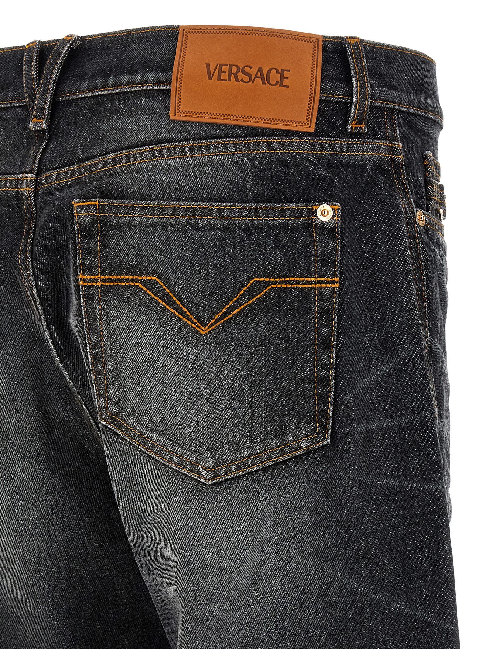 Cotton Straight-Leg Men's Jeans - Versace - Modalova