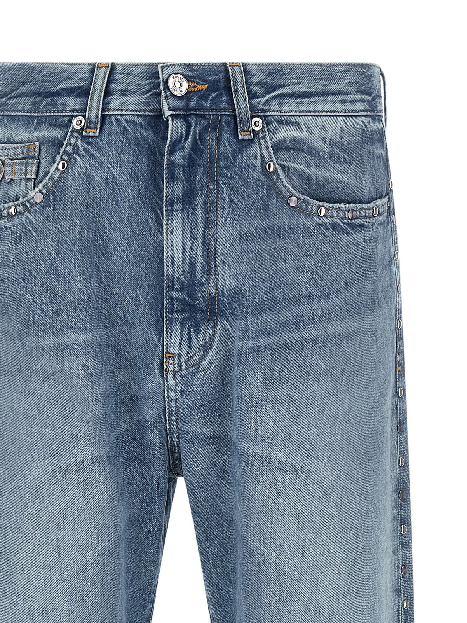 Cotton Straight-Leg Men's Jeans - Versace - Modalova