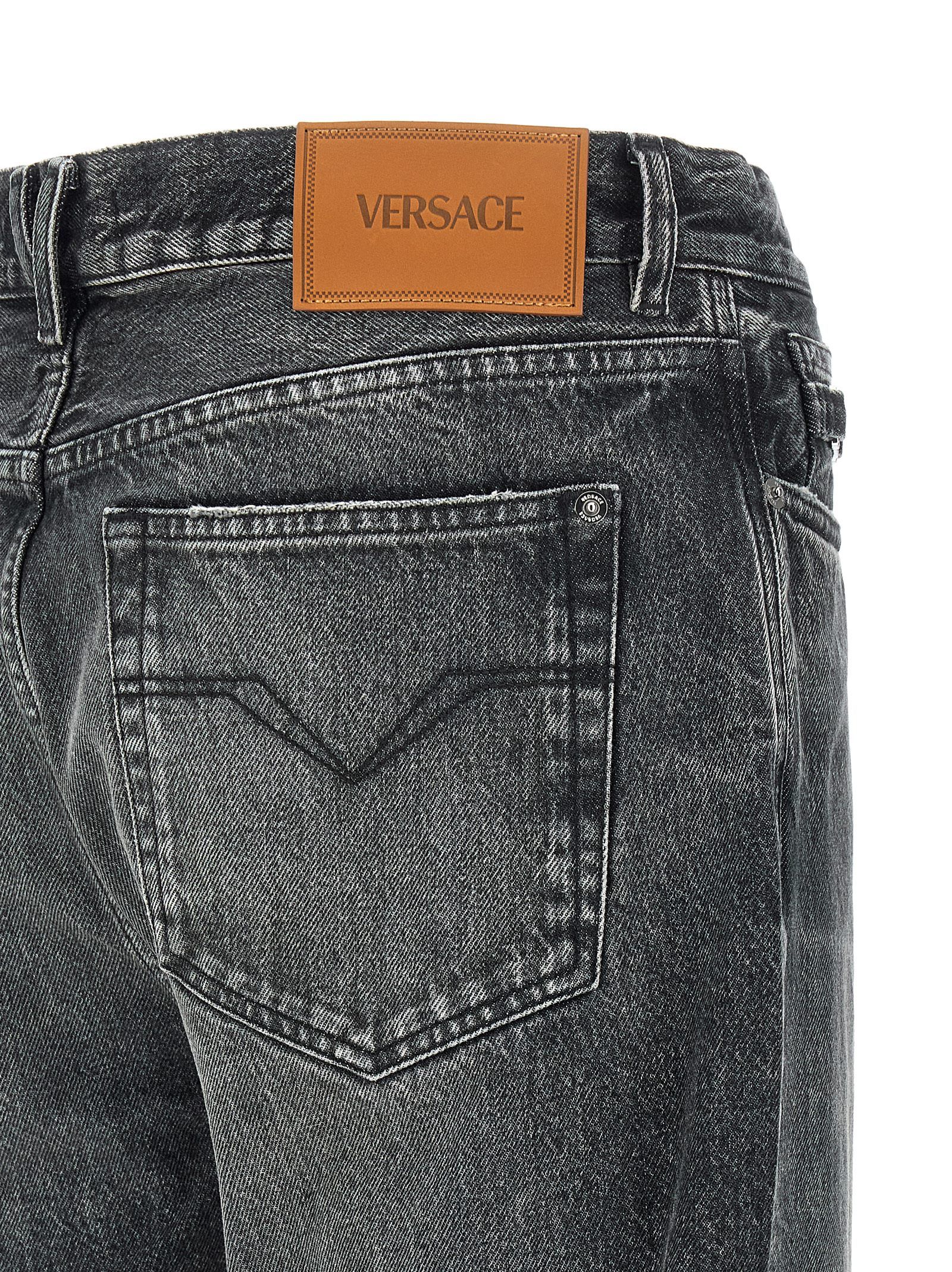 Cotton Straight-Leg Men's Jeans - Versace - Modalova
