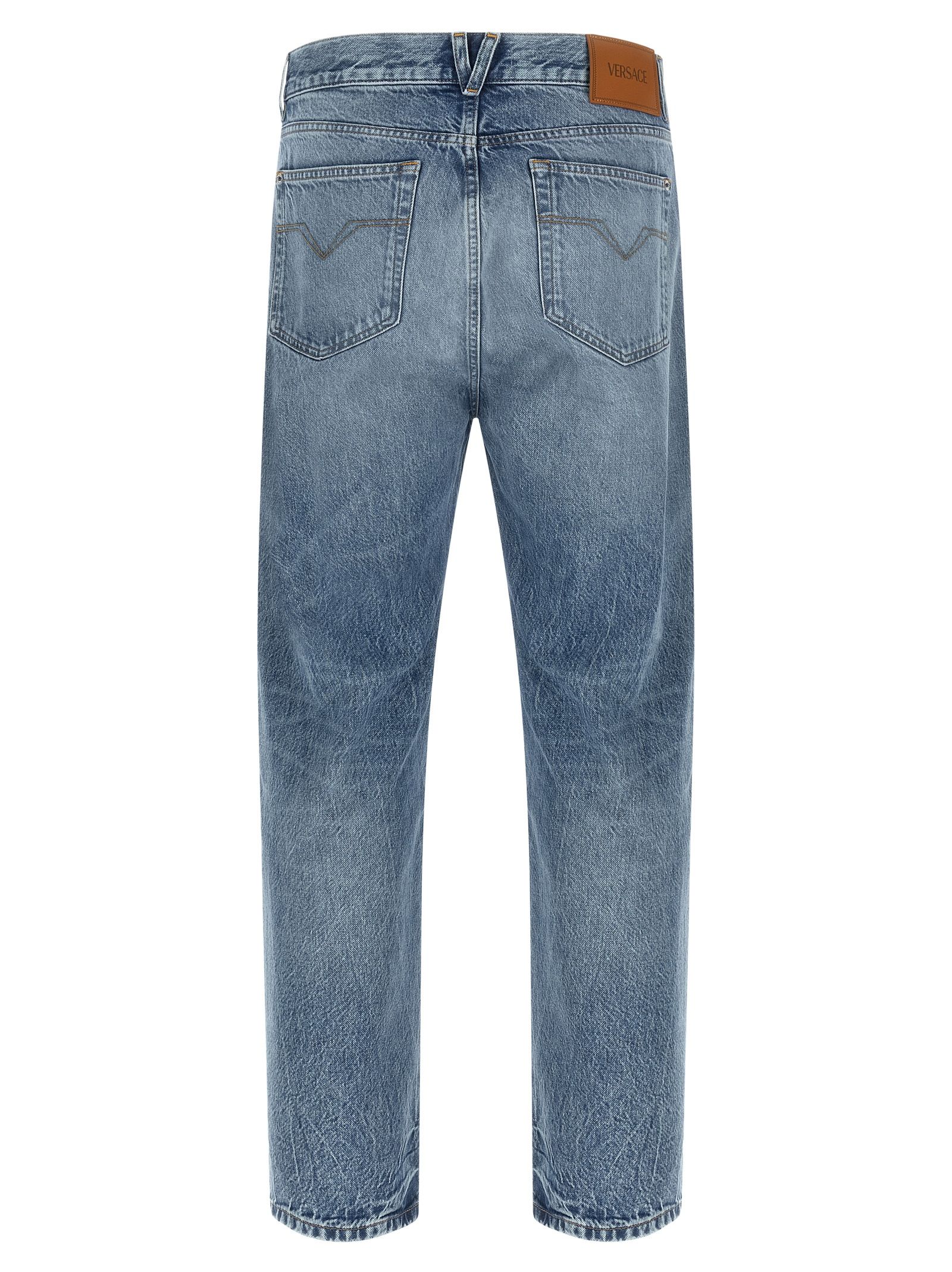 Cotton Straight-Leg Men's Jeans - Versace - Modalova