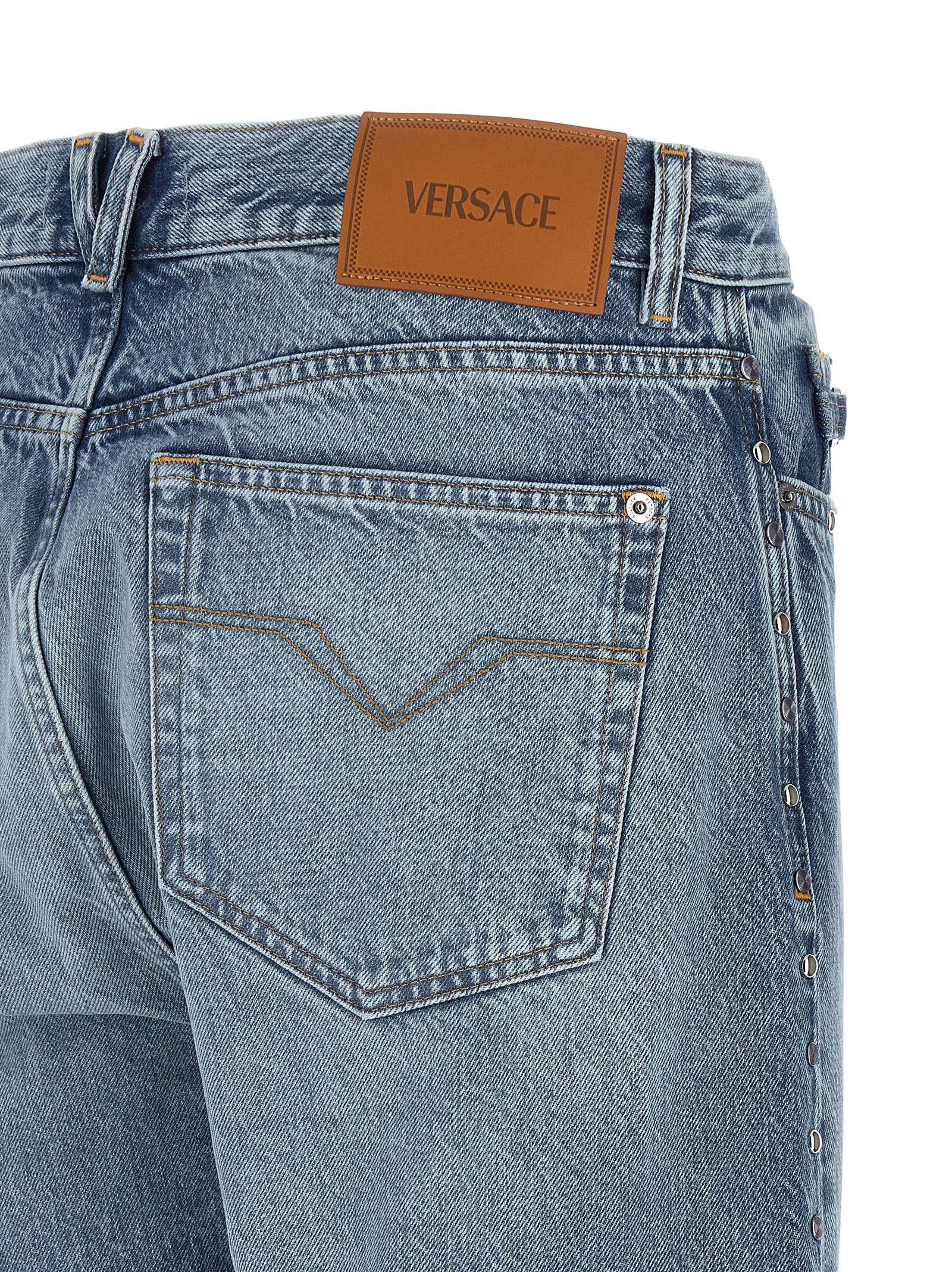 Cotton Straight-Leg Men's Jeans - Versace - Modalova