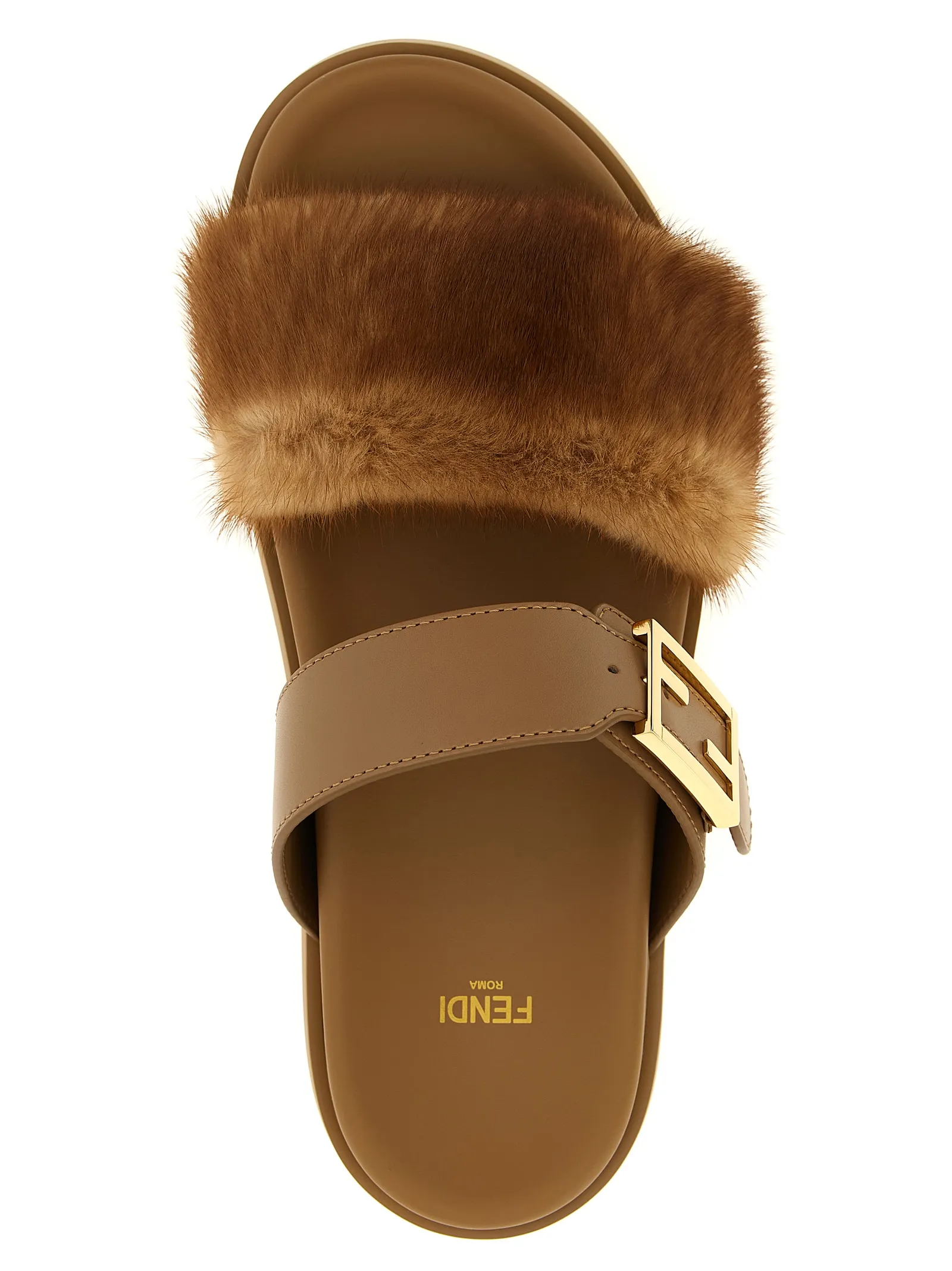 Fendi Brown Leather Women's Slides - Fendi - Modalova