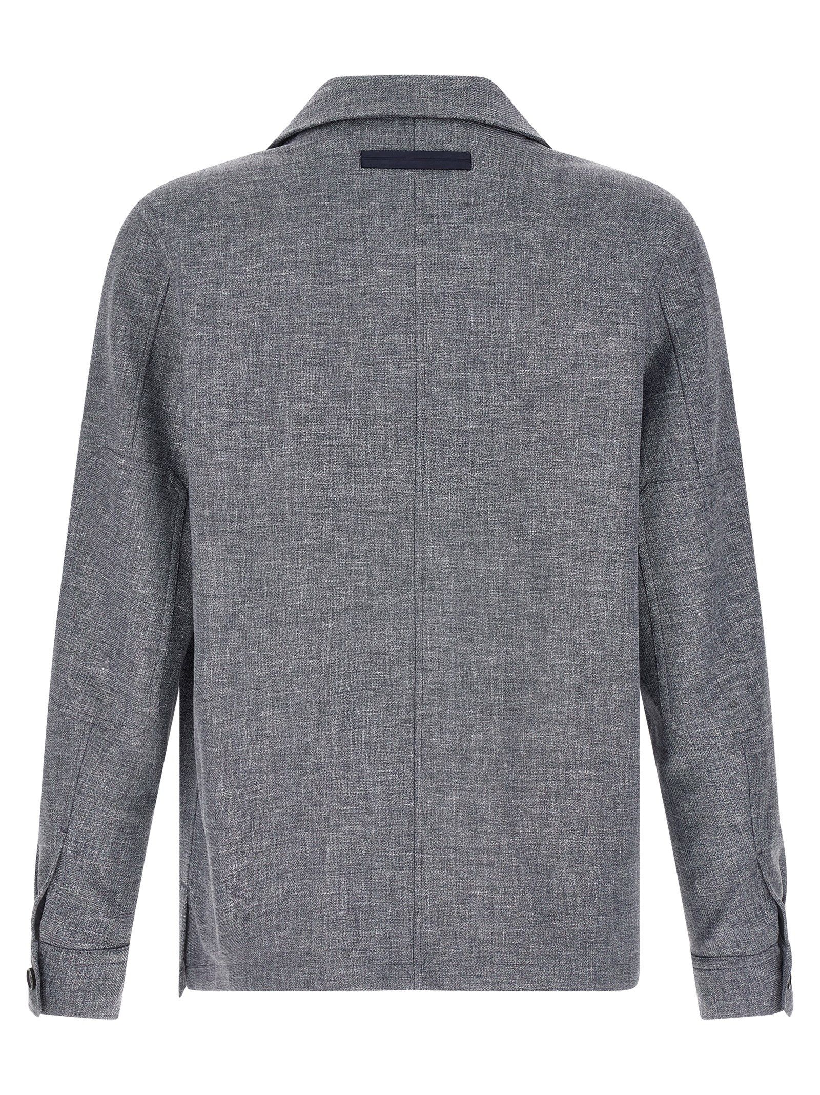 ZEGNA Blue Linen Men's Blouse - ZEGNA - Modalova