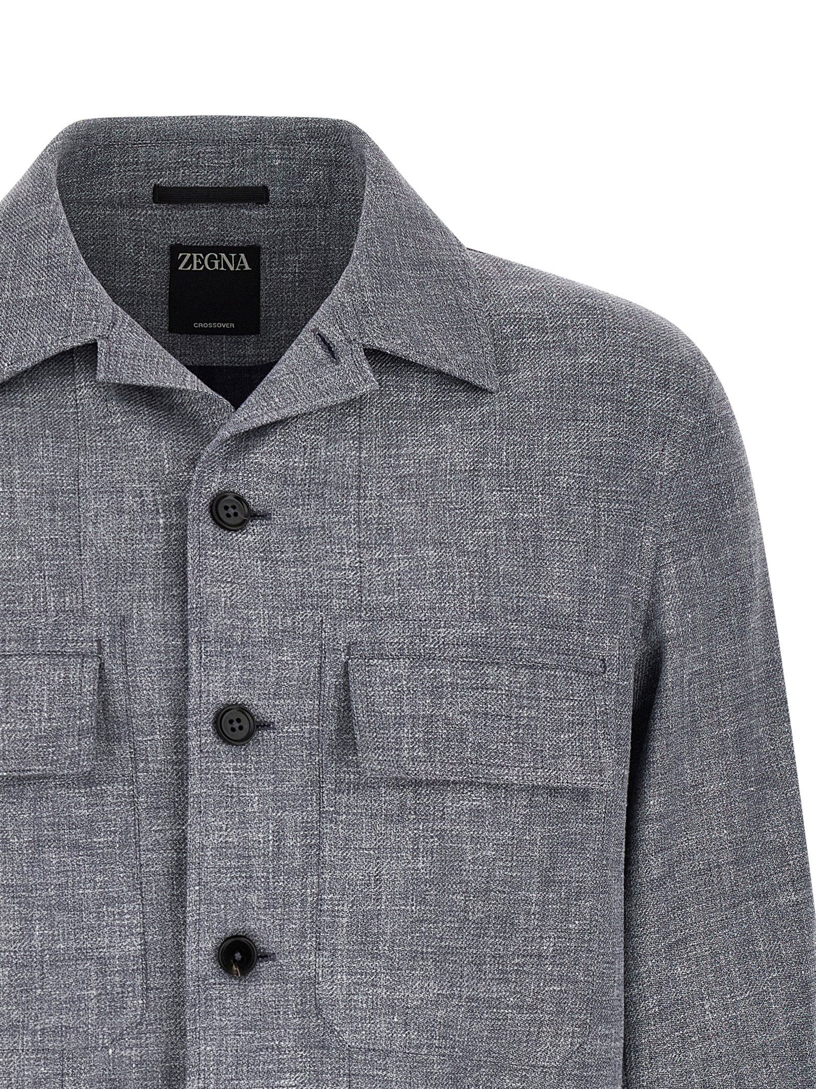 ZEGNA Blue Linen Men's Blouse - ZEGNA - Modalova