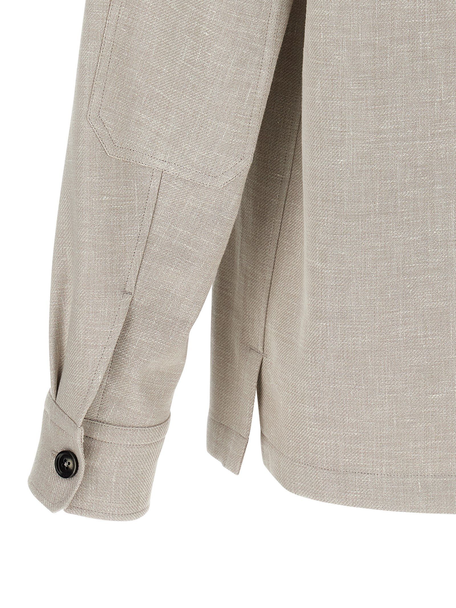 ZEGNA Gray Linen Men's Blouse - ZEGNA - Modalova
