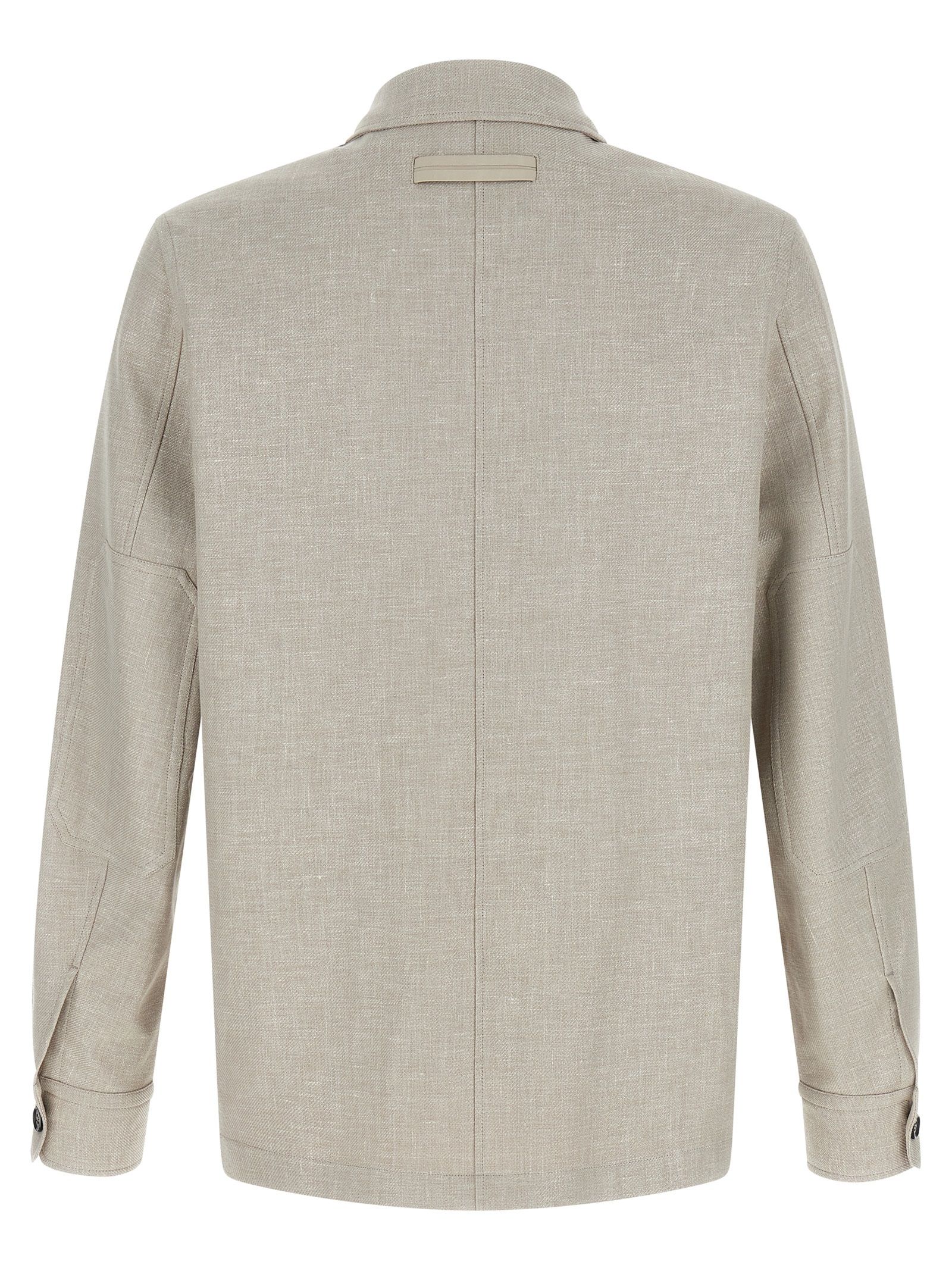 ZEGNA Gray Linen Men's Blouse - ZEGNA - Modalova