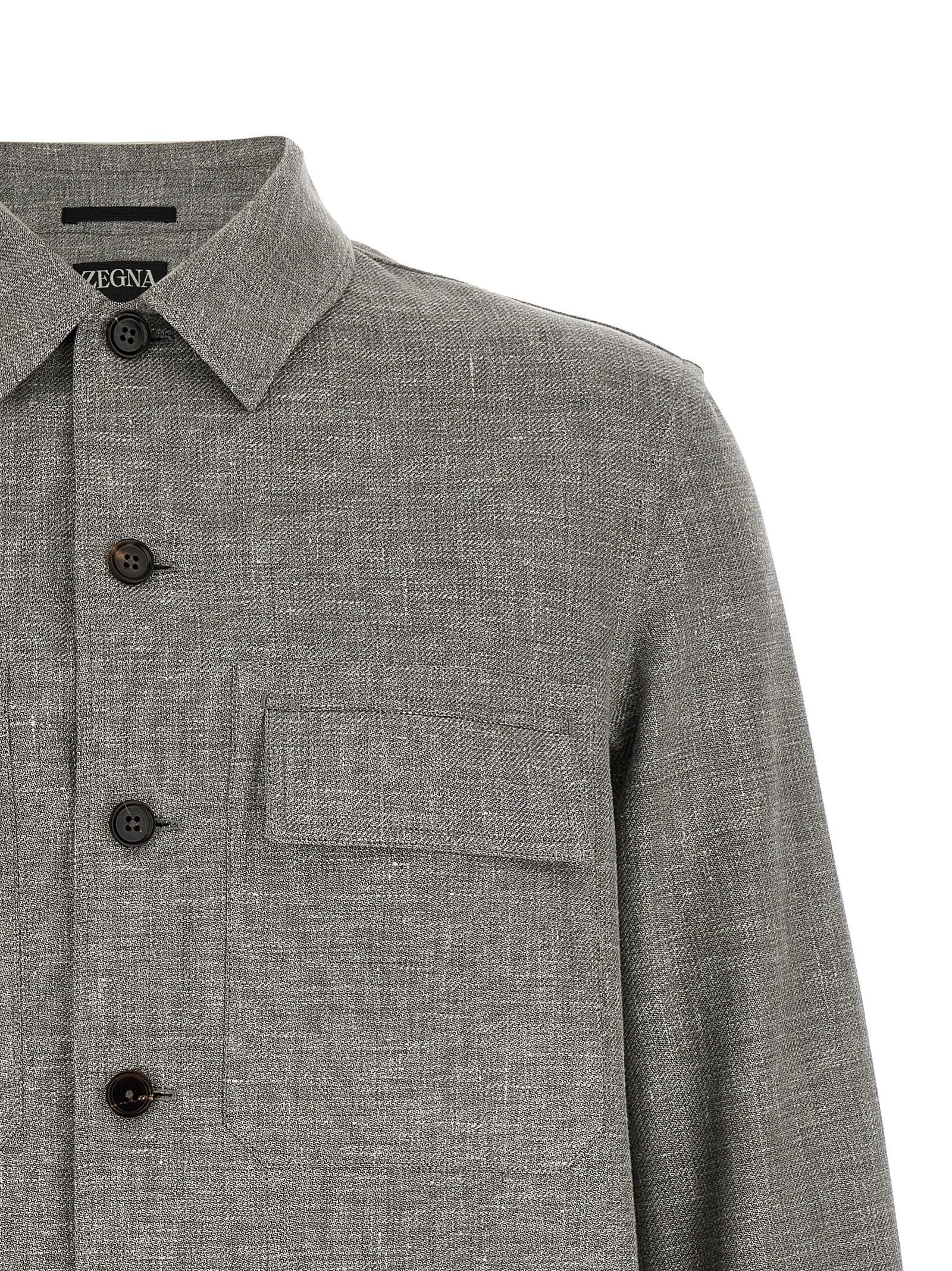 ZEGNA Beige Linen Men's Blouse - ZEGNA - Modalova
