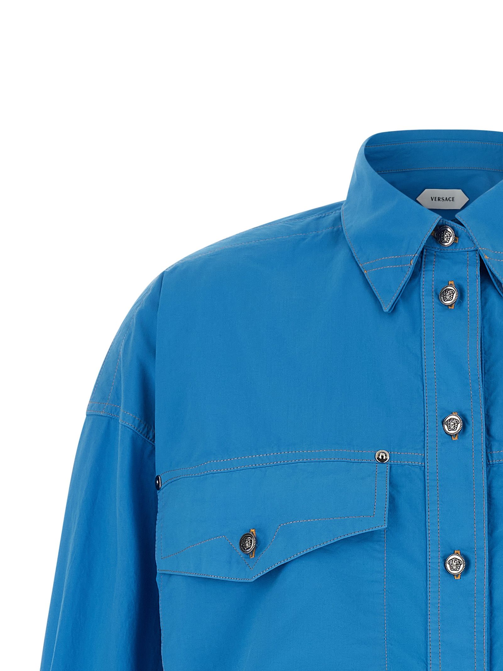 Versace Blue Cotton Women's Blouse - Versace - Modalova
