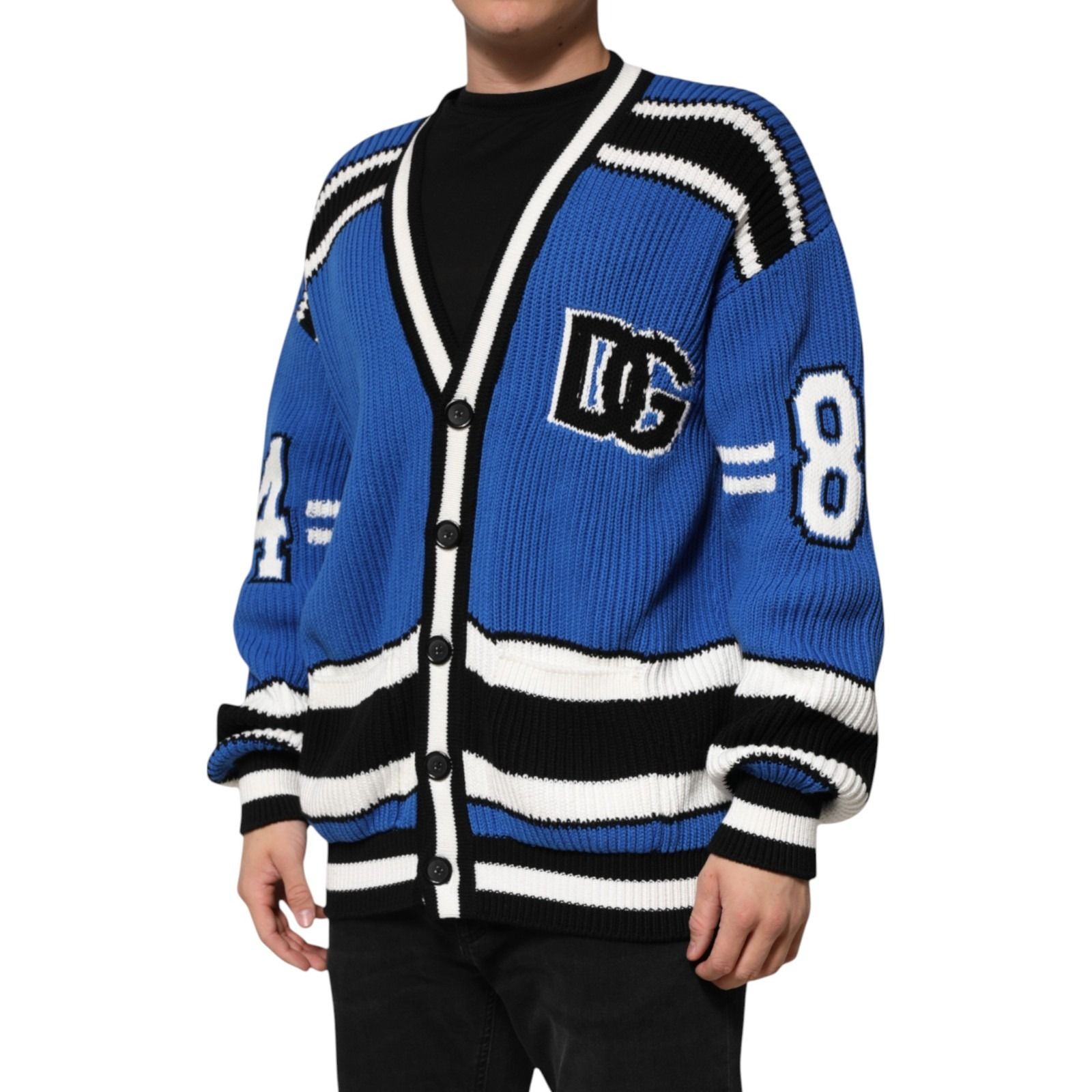 Cotton Logo Patch Ribbed Knit Cardigan Men's Sweater - Dolce & Gabbana - Modalova