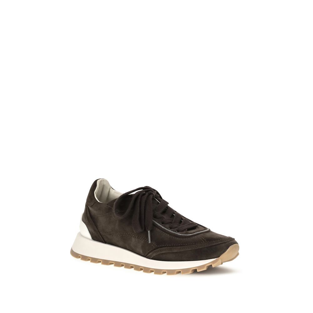 Suede Leather Low Top Women's Sneakers - Brunello Cucinelli - Modalova
