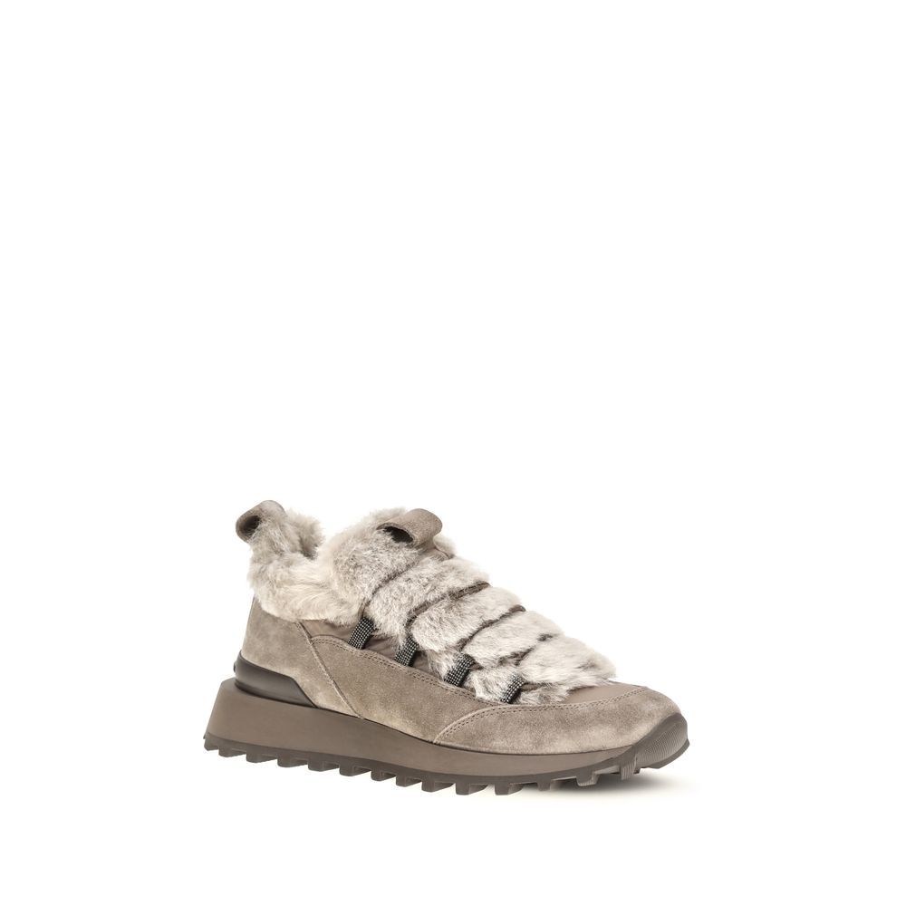 Suede Leather Athletic Women's Sneakers - Brunello Cucinelli - Modalova