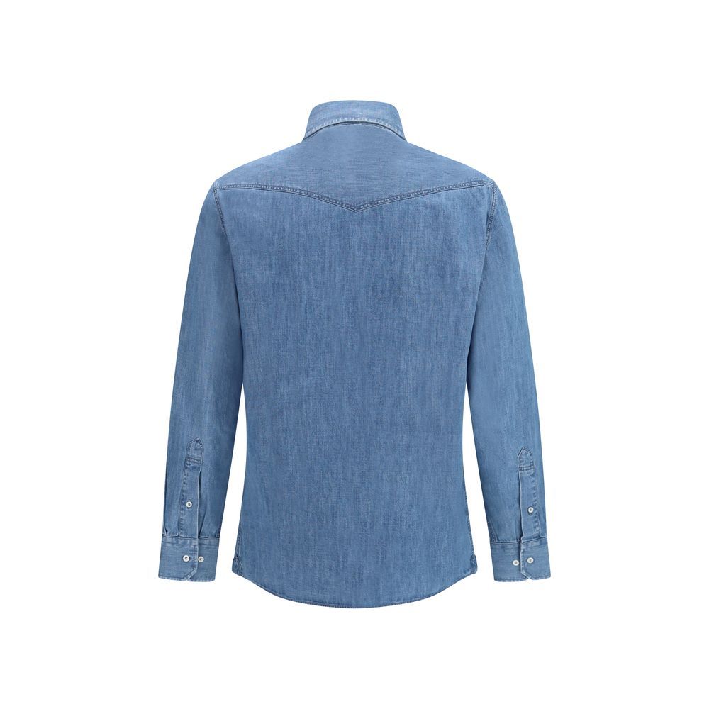 Denim Men's Shirt - Brunello Cucinelli - Modalova