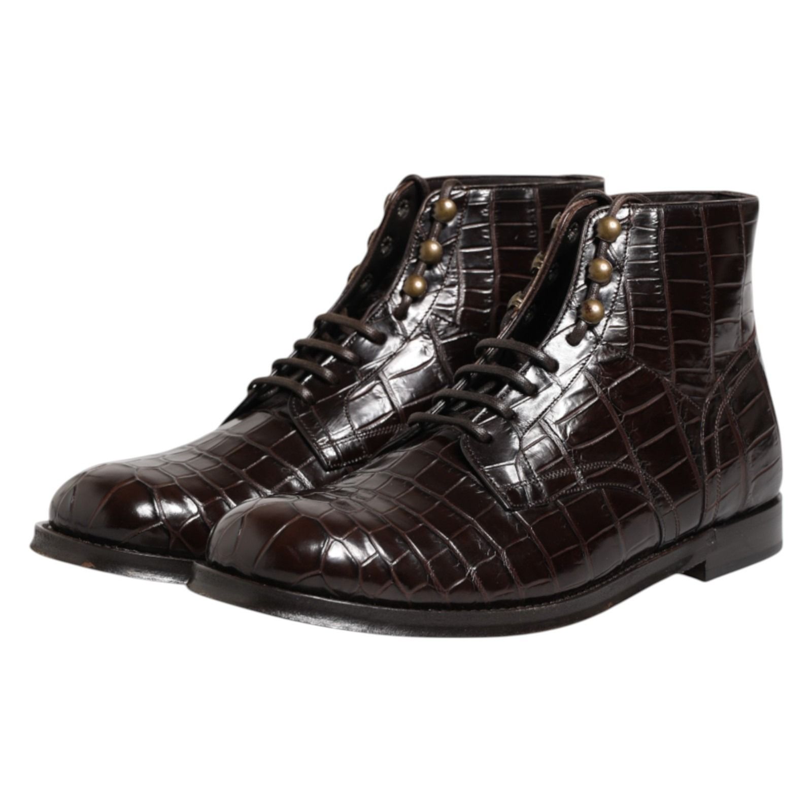 Dark Leather Lace Up Short Boots Men's Shoes - Dolce & Gabbana - Modalova