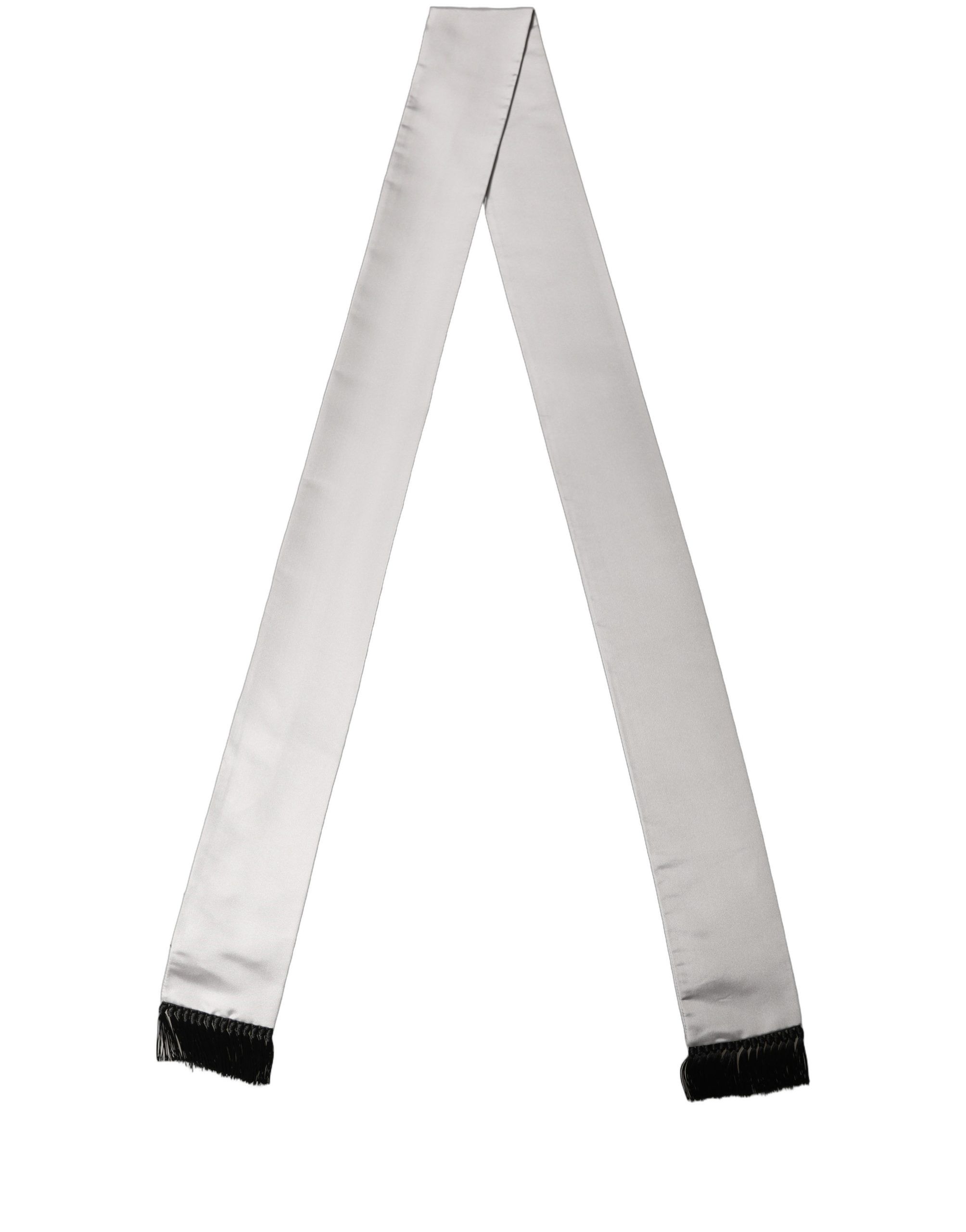 Light Gray Satin Silk Fringed Lace Stole Men's Scarf - Dolce & Gabbana - Modalova