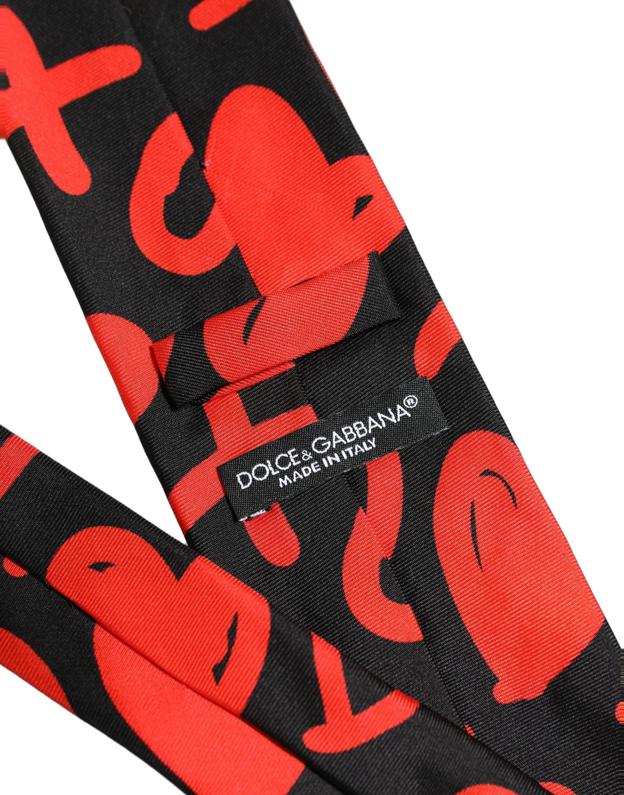 Black Silk Red Graphic Hearts Adjustable Men'sd NeckMen's Men's Tie (Pre-Owned) - Dolce & Gabbana - Modalova