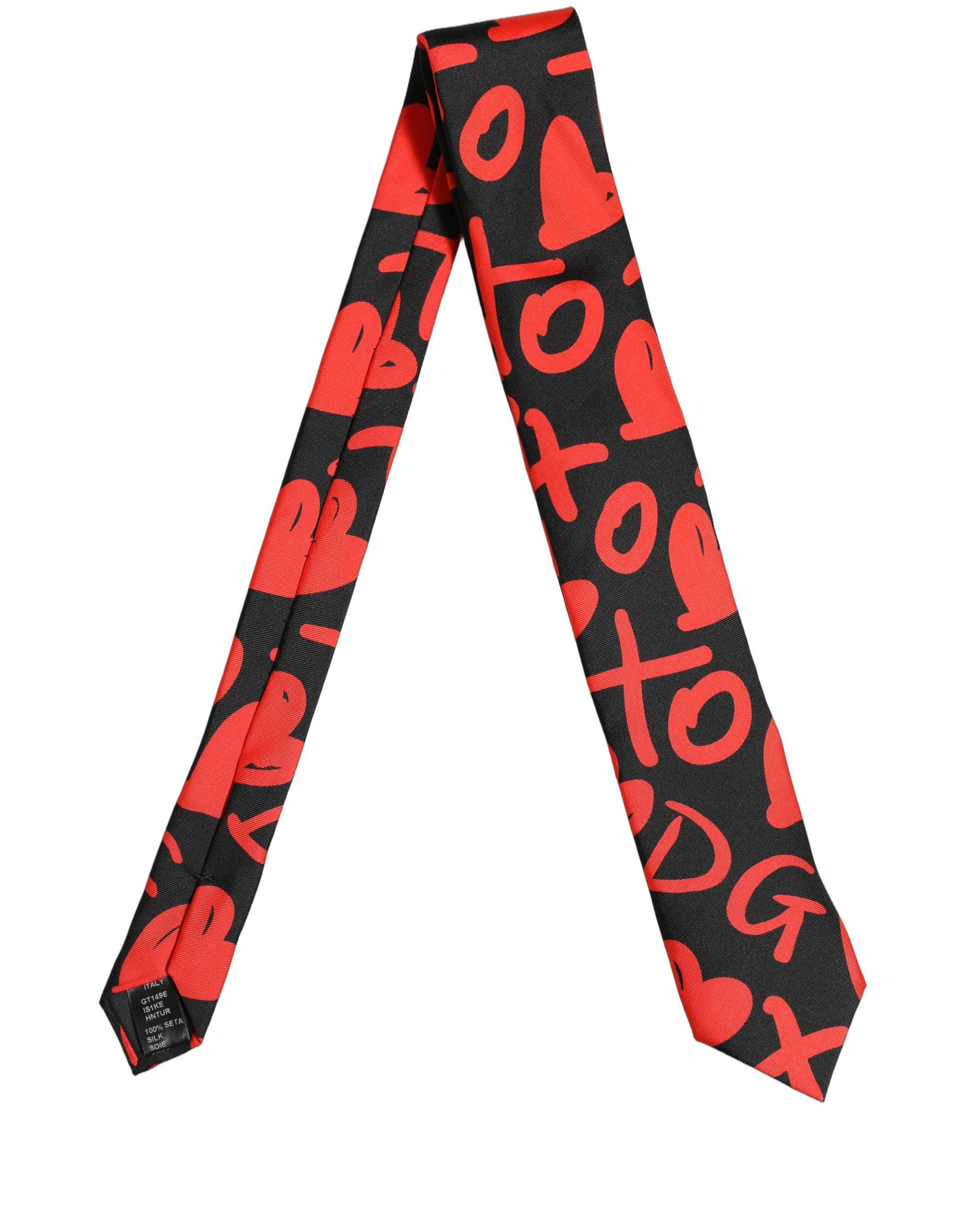 Black Silk Red Graphic Hearts Adjustable Men'sd NeckMen's Men's Tie (Pre-Owned) - Dolce & Gabbana - Modalova