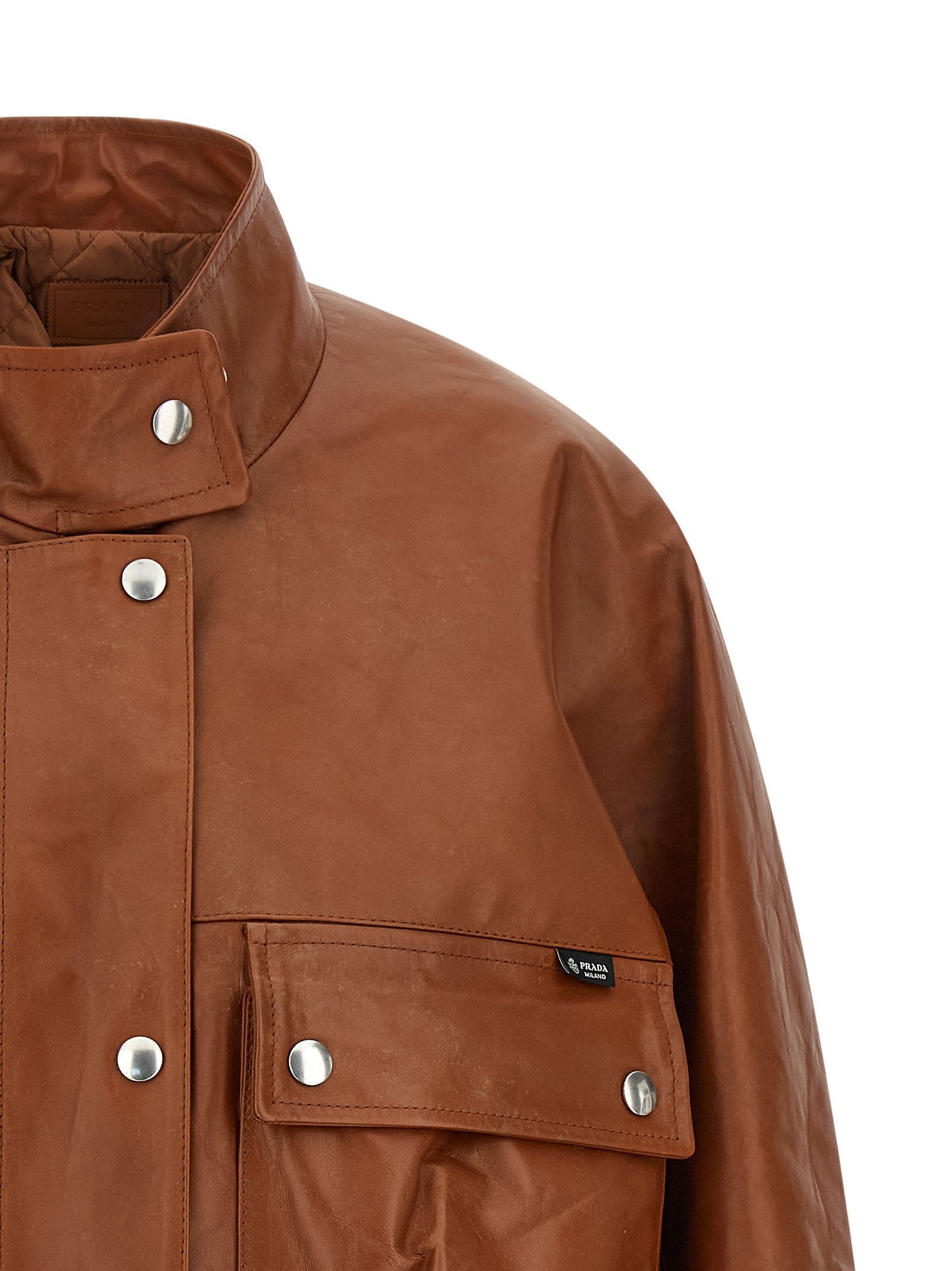 Calfskin Leather Women's Jacket - Prada - Modalova