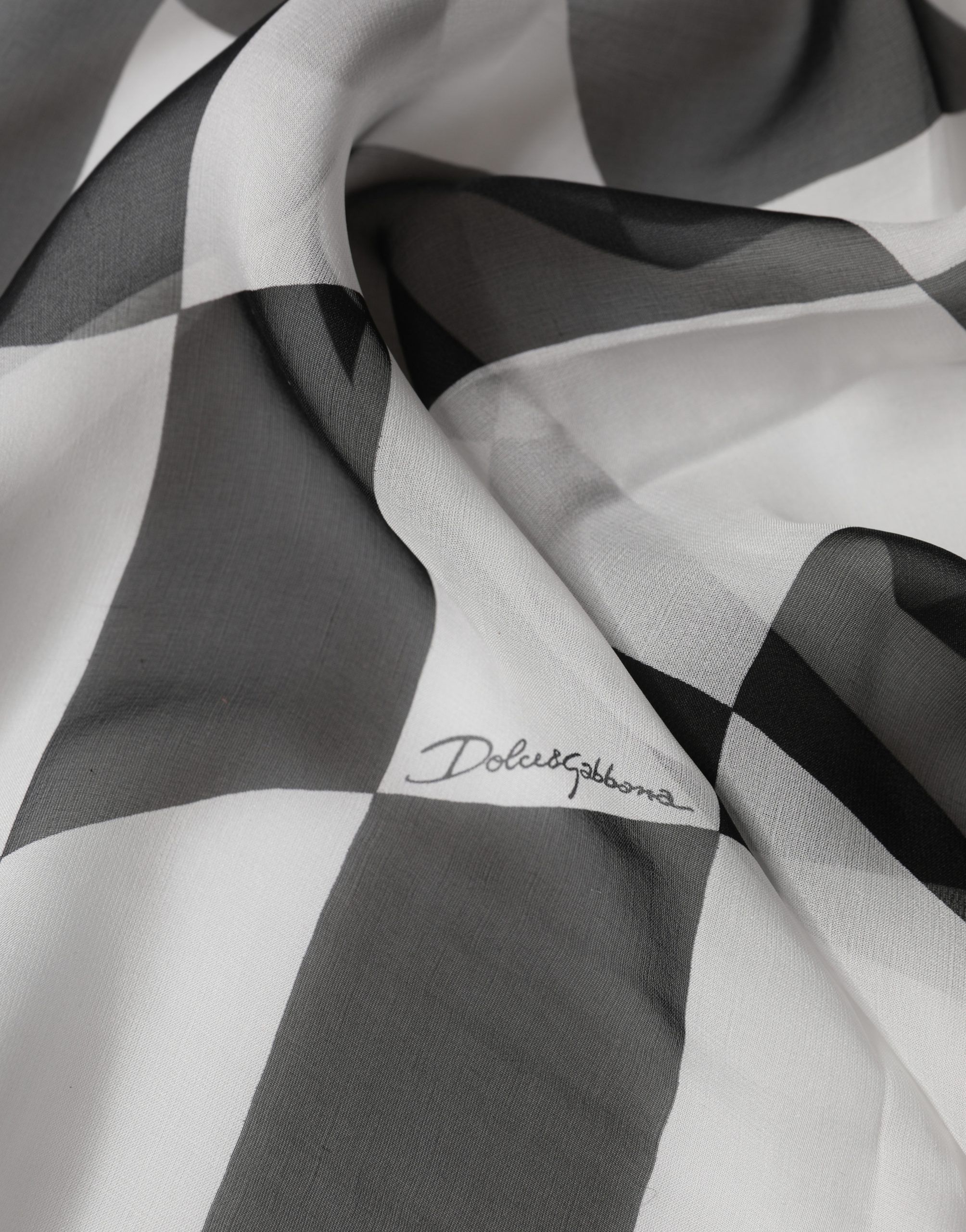 White Black Checkered Silk Foulard Women's Scarf - Dolce & Gabbana - Modalova