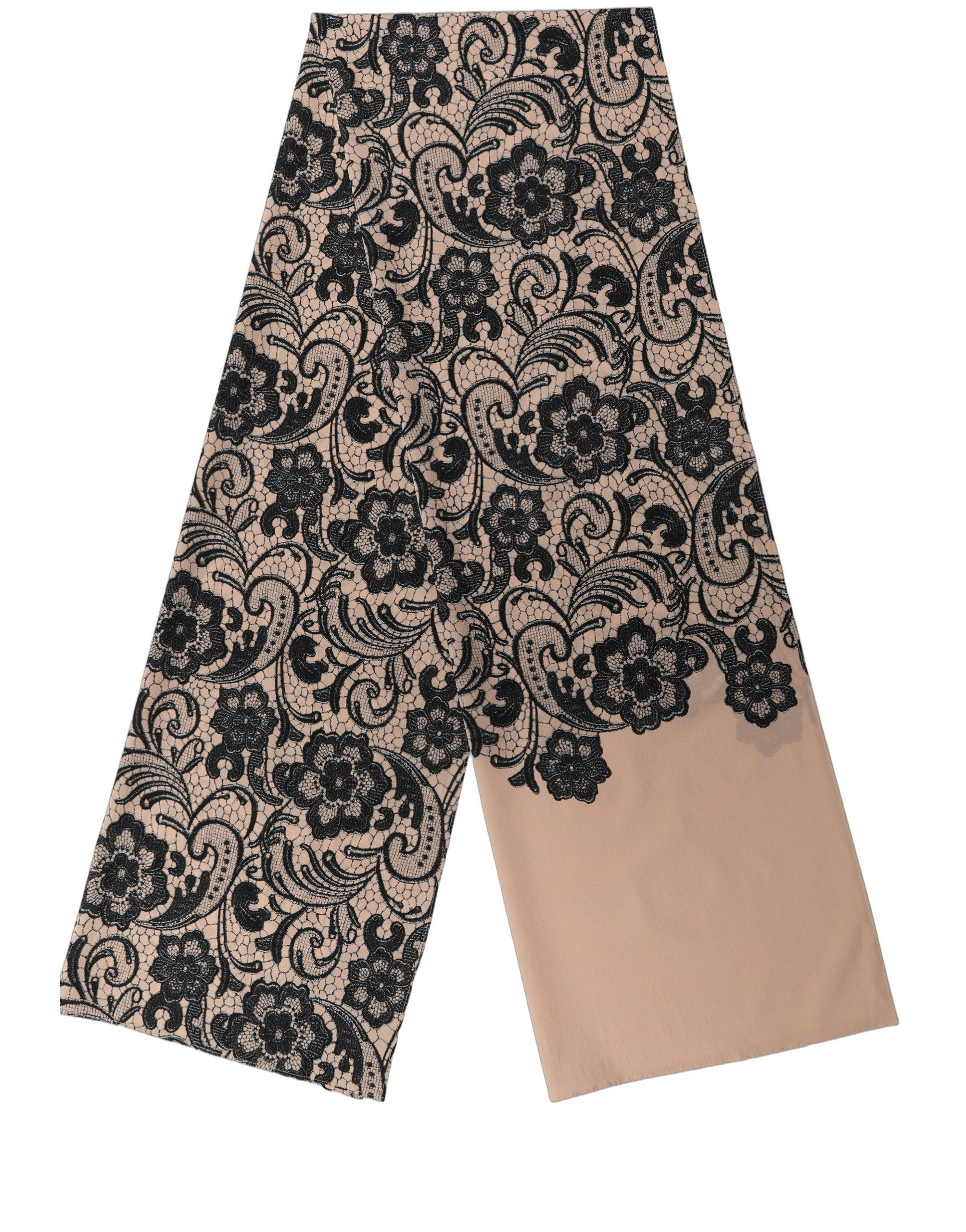 Black Beige Floral Lace Silk Neck Shawl Women's Scarf - Dolce & Gabbana - Modalova