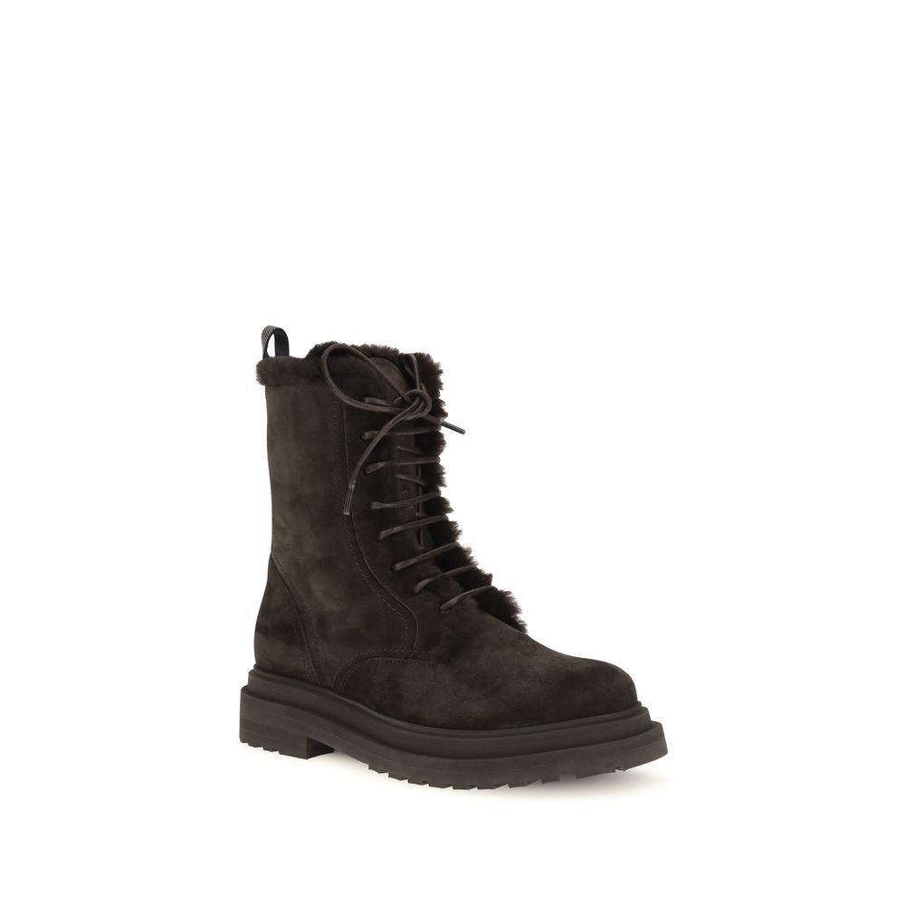 Calf Leather Bos Taurus Lace-Up Women's Boots - Brunello Cucinelli - Modalova