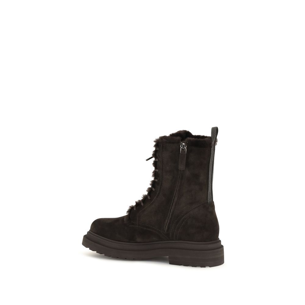 Calf Leather Bos Taurus Lace-Up Women's Boots - Brunello Cucinelli - Modalova
