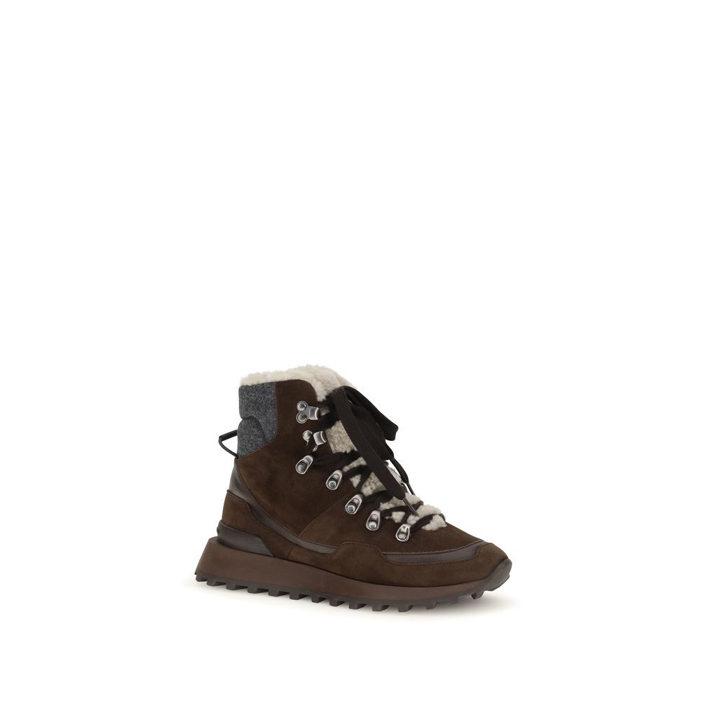 Suede Leather Lace-Up Women's Boots - Brunello Cucinelli - Modalova