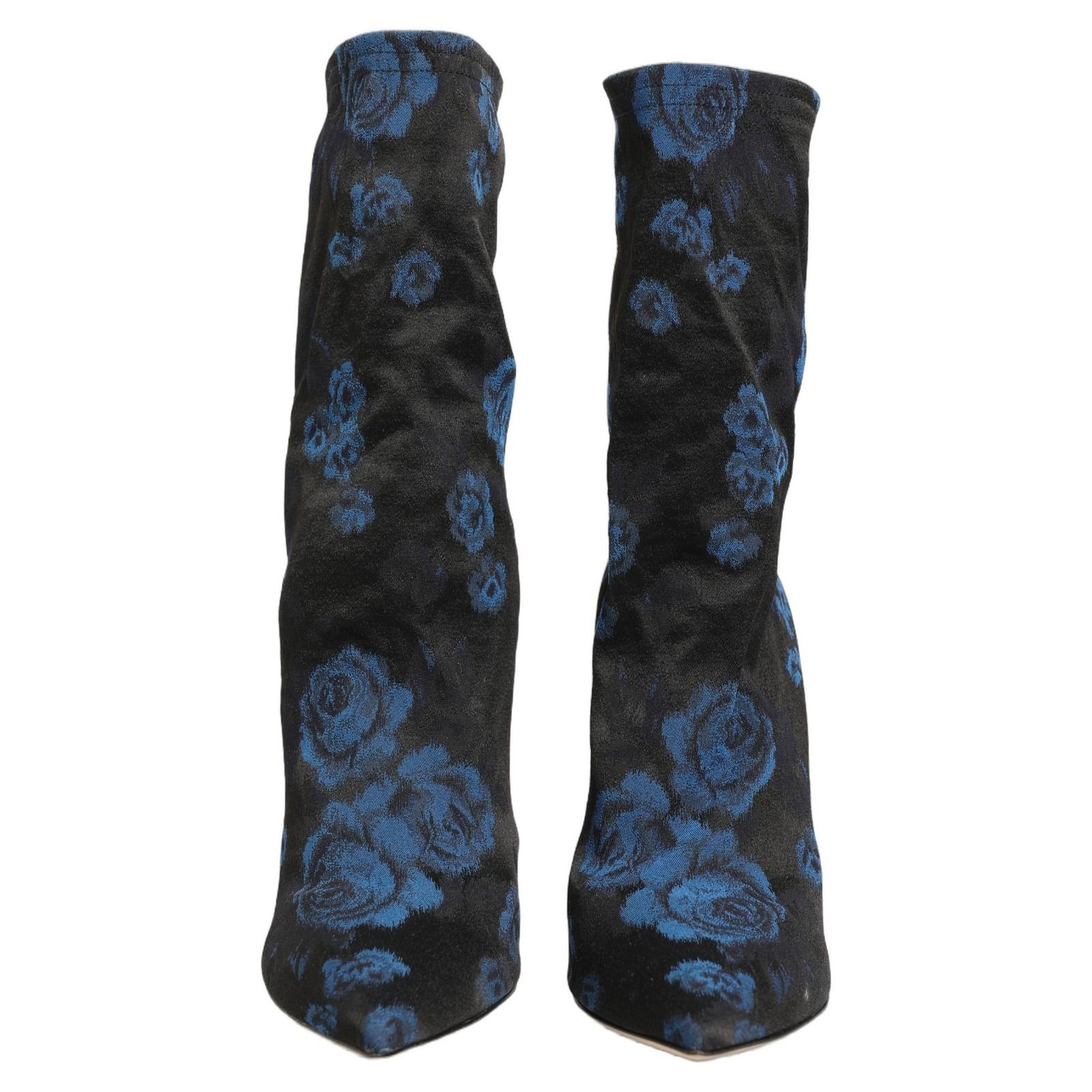 Black Blue Floral Stretch Sock Boots Women's Shoes - Dolce & Gabbana - Modalova