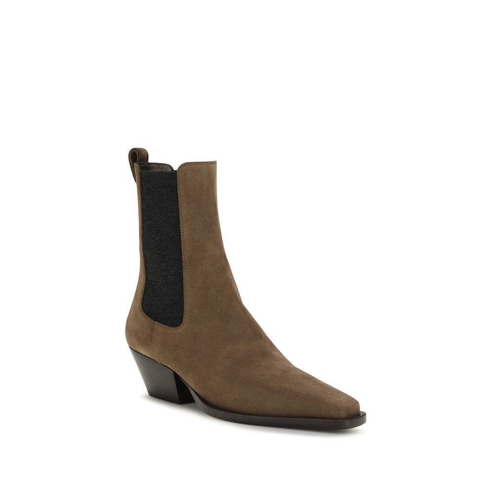 Calf Leather Bos Taurus Ankle Women's Boots - Brunello Cucinelli - Modalova