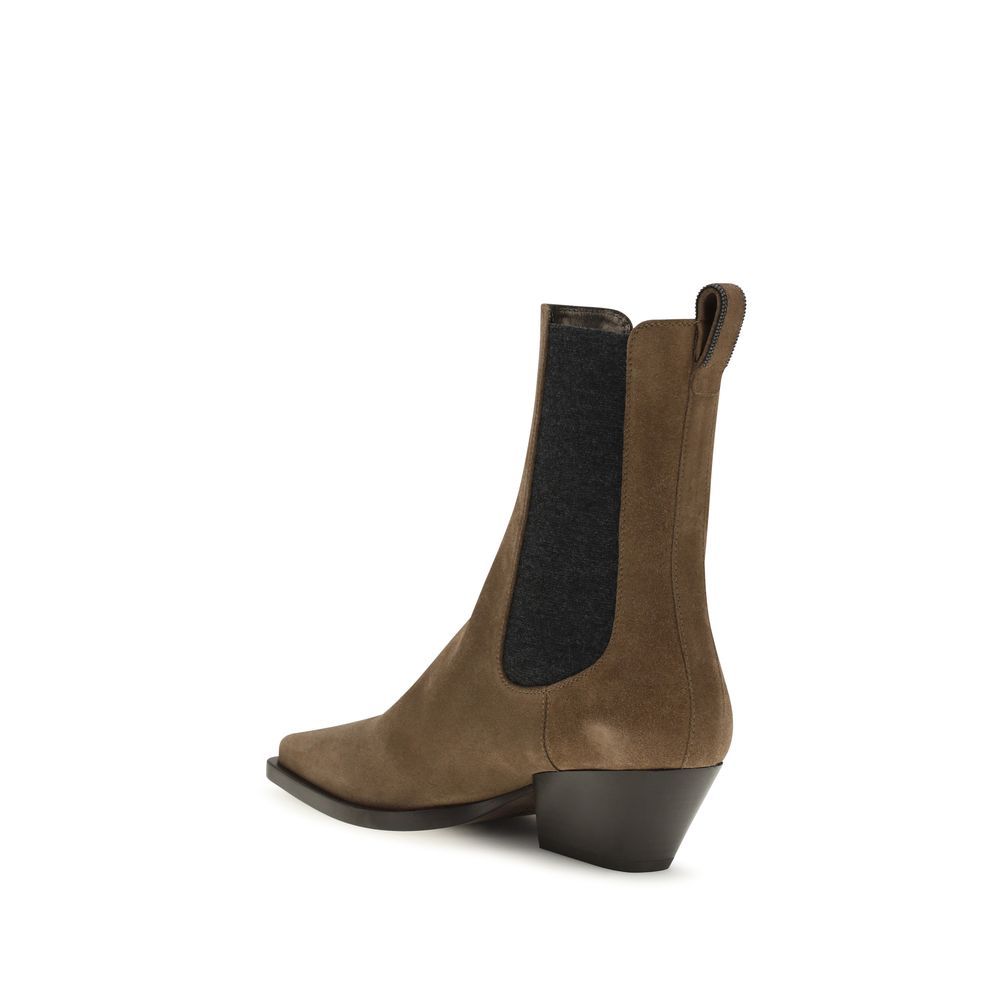 Calf Leather Bos Taurus Ankle Women's Boots - Brunello Cucinelli - Modalova