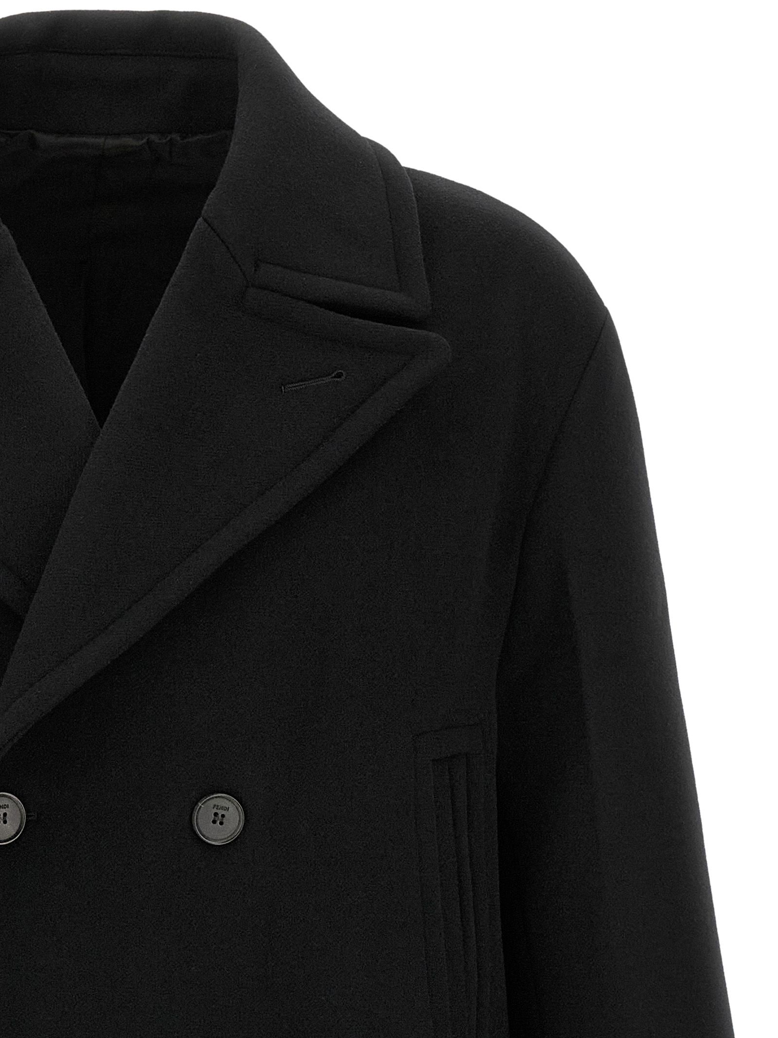 Fendi Black Virgin Wool Men's Coat - Fendi - Modalova