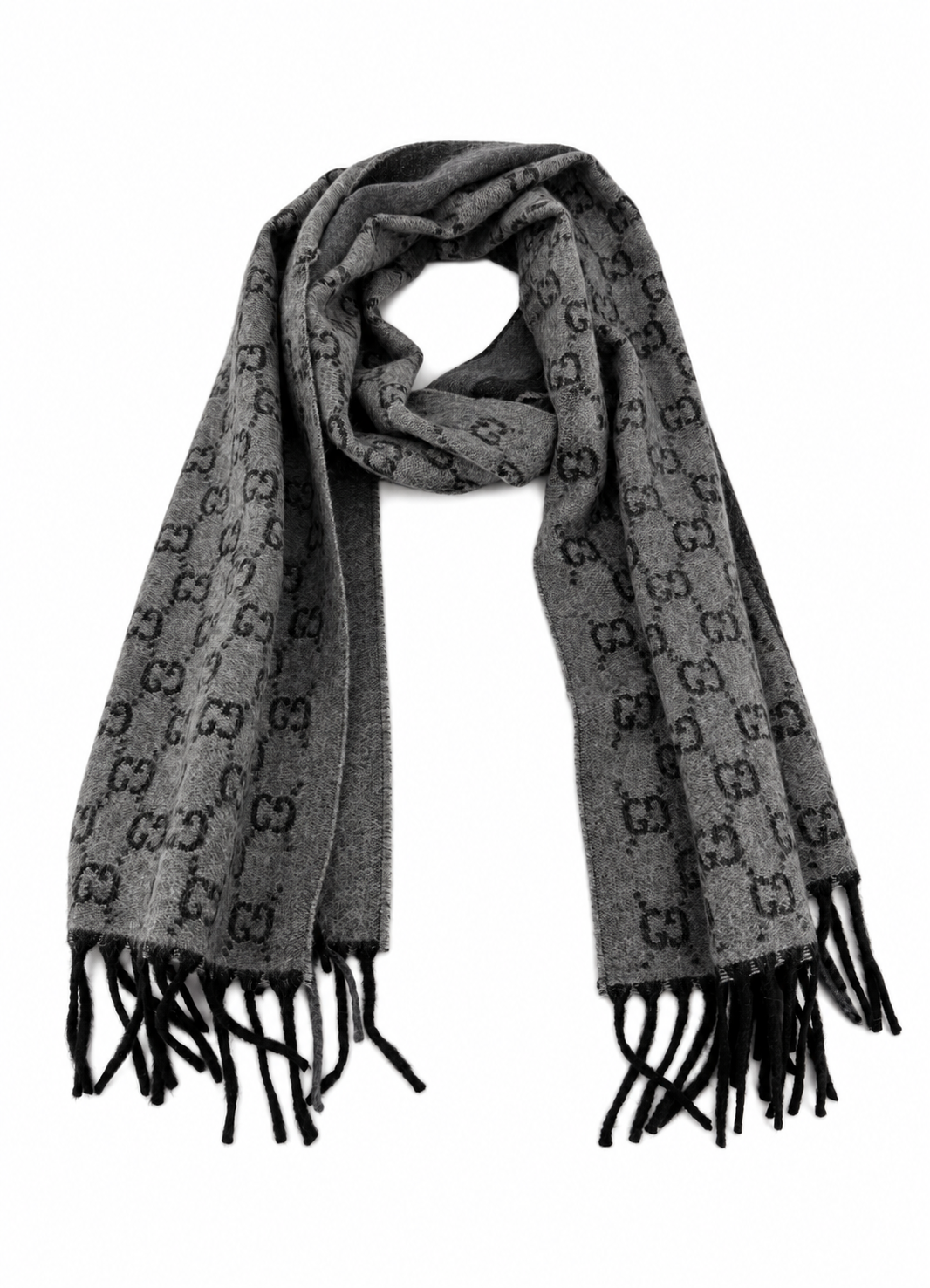 Monogram Grey Wool Scarf with Fringe - Gucci - Modalova
