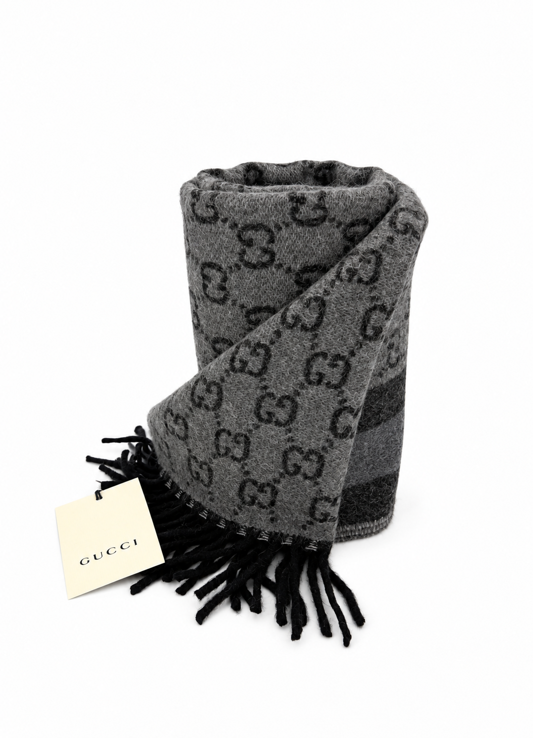Monogram Grey Wool Scarf with Fringe - Gucci - Modalova