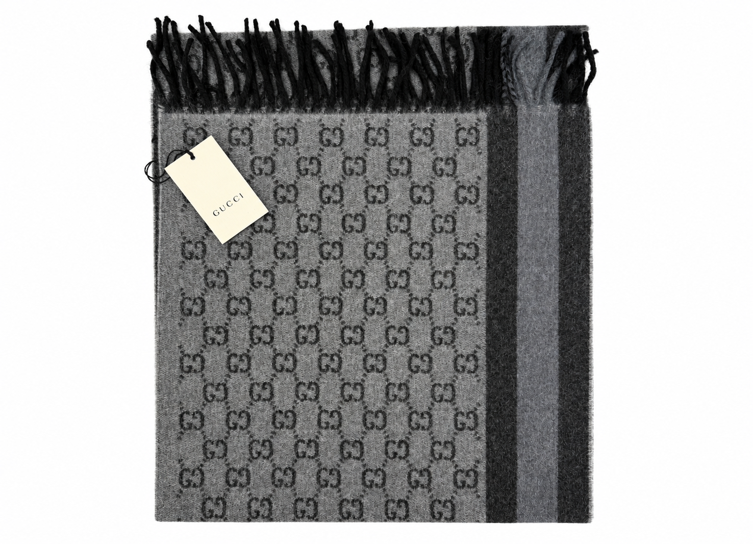 Monogram Grey Wool Scarf with Fringe - Gucci - Modalova