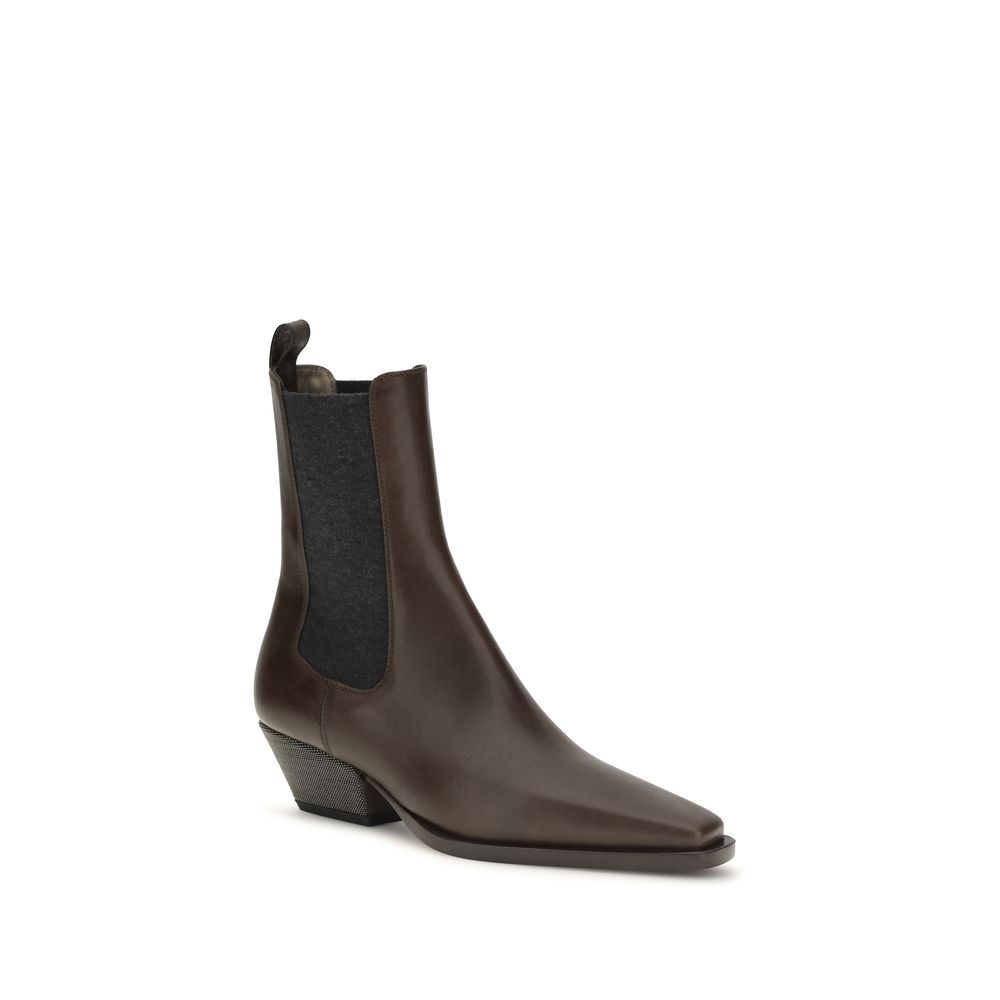 Calf Leather Bos Taurus Ankle Women's Boots - Brunello Cucinelli - Modalova
