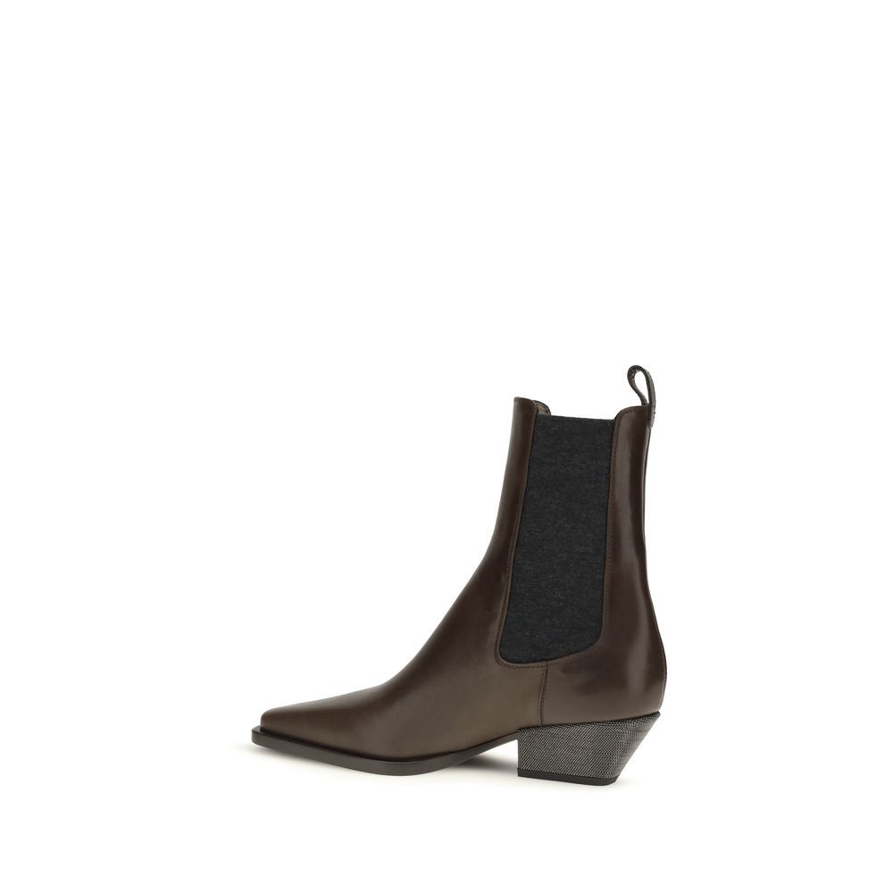 Calf Leather Bos Taurus Ankle Women's Boots - Brunello Cucinelli - Modalova