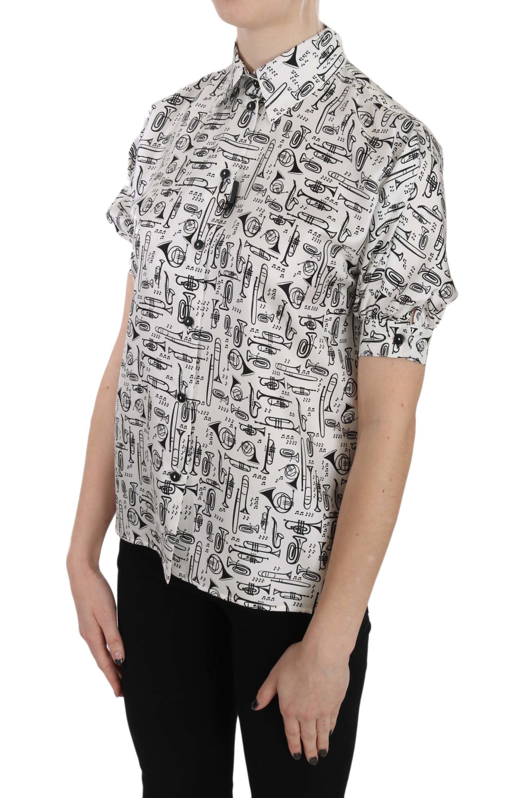 Trumpet Print Button Front Silk Top Women's Blouse - Dolce & Gabbana - Modalova