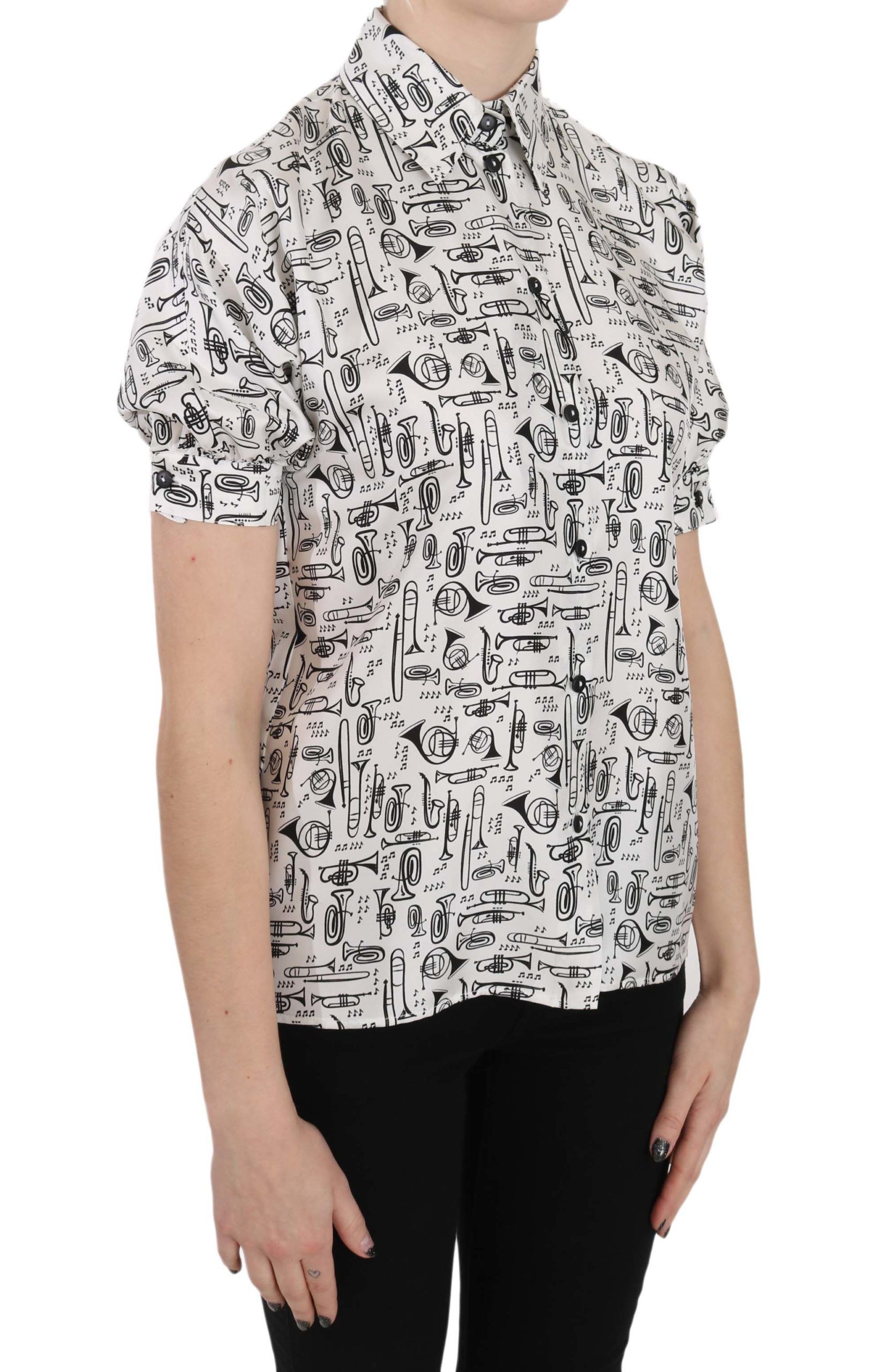 Trumpet Print Button Front Silk Top Women's Blouse - Dolce & Gabbana - Modalova