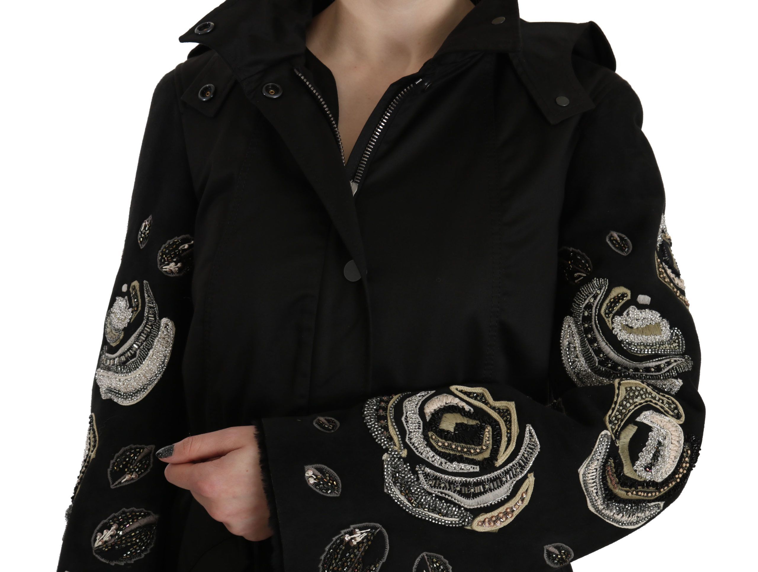 Floral Sequined Beaded Hooded Jacket Women's Coat - John Richmond - Modalova