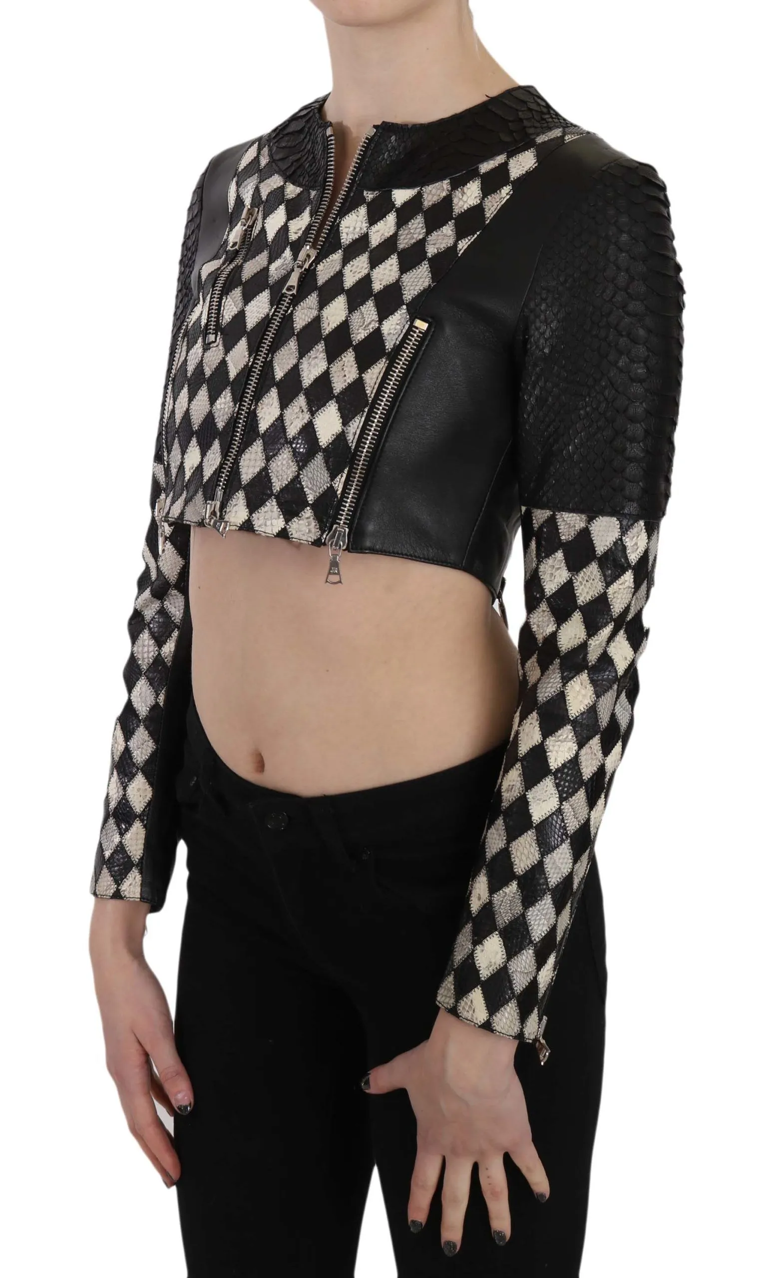 Leather Short Cropped Biker Jacket Women's Coat - John Richmond - Modalova