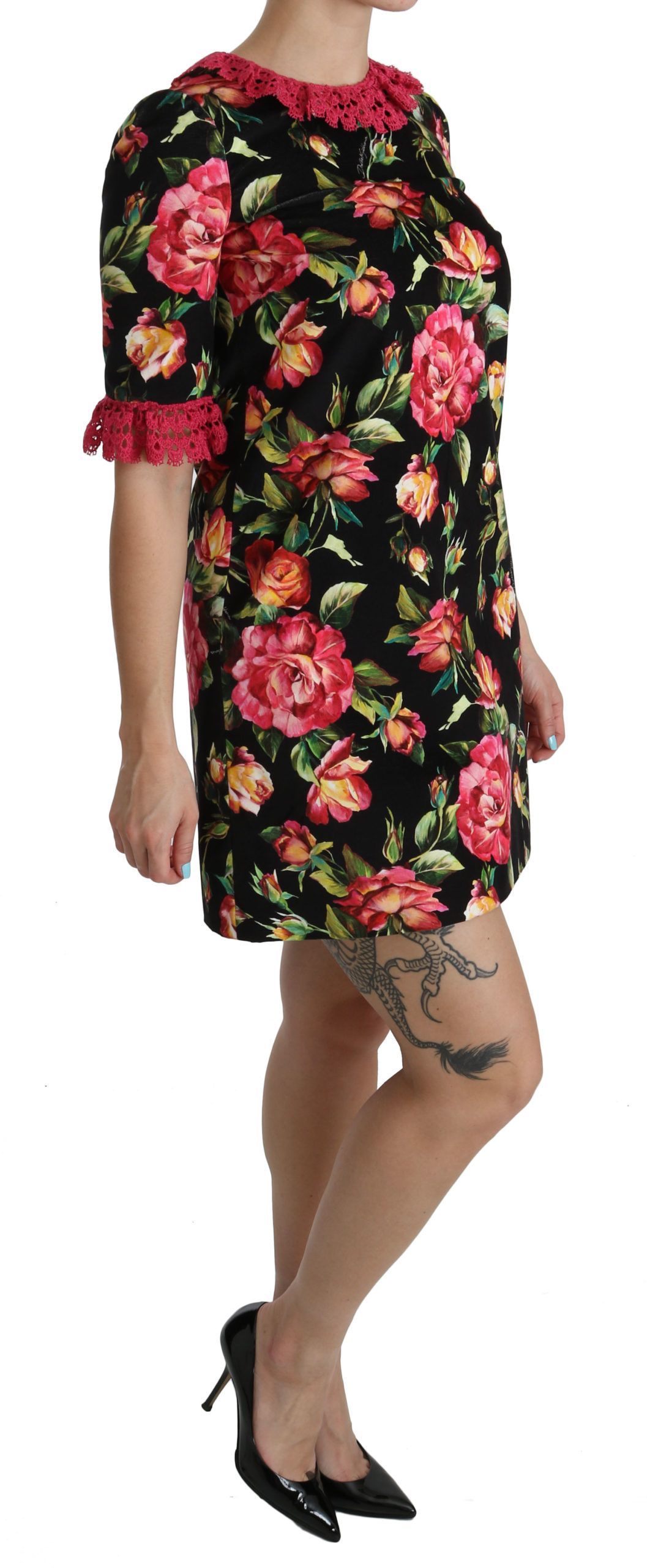 Floral Pink Lace A-Line Shift Mini Women's Dress - Dolce & Gabbana - Modalova