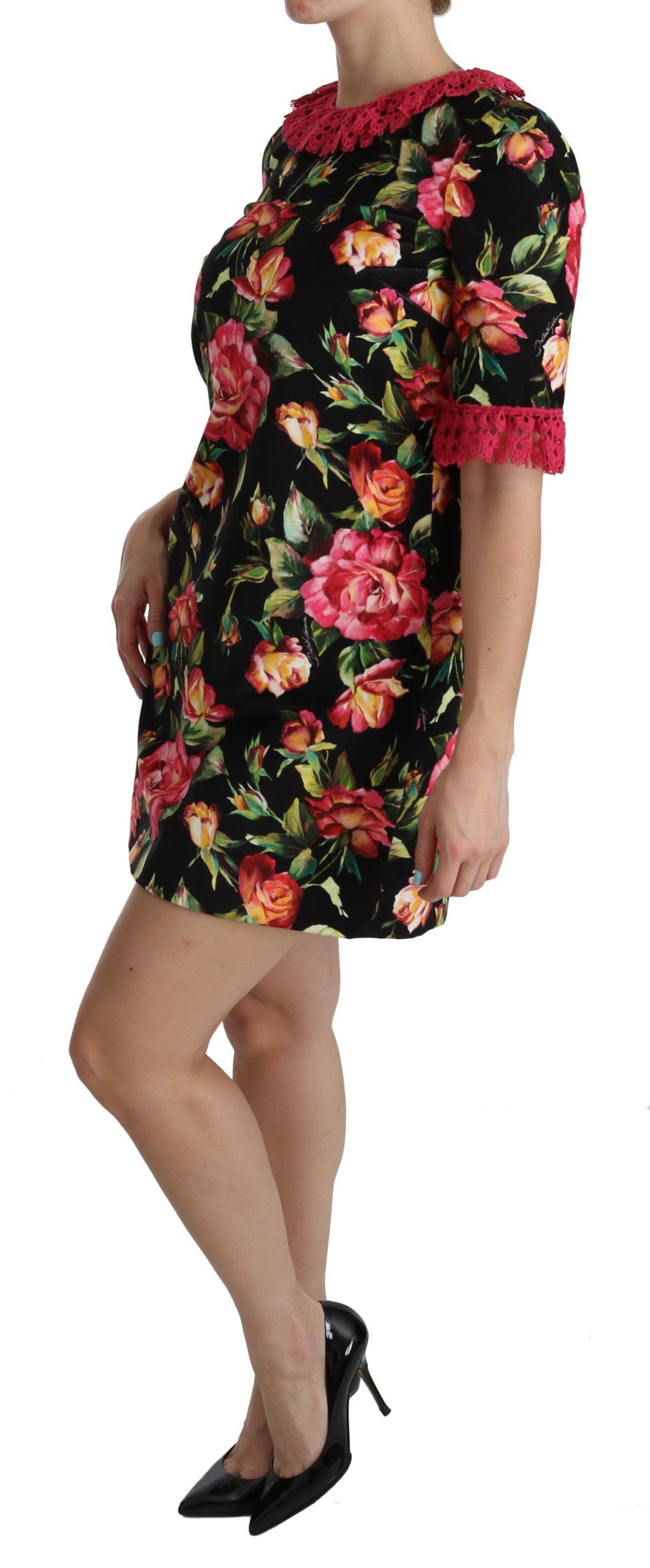 Floral Pink Lace A-Line Shift Mini Women's Dress - Dolce & Gabbana - Modalova