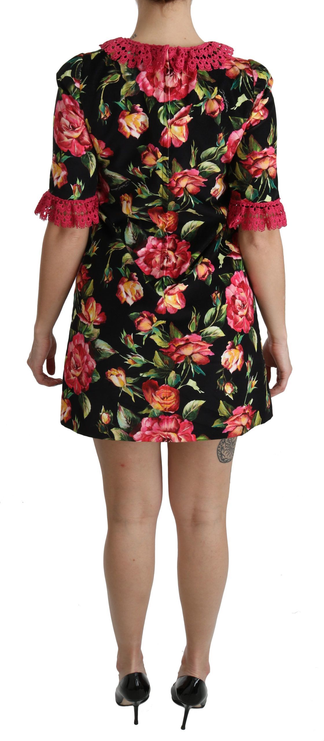 Floral Pink Lace A-Line Shift Mini Women's Dress - Dolce & Gabbana - Modalova