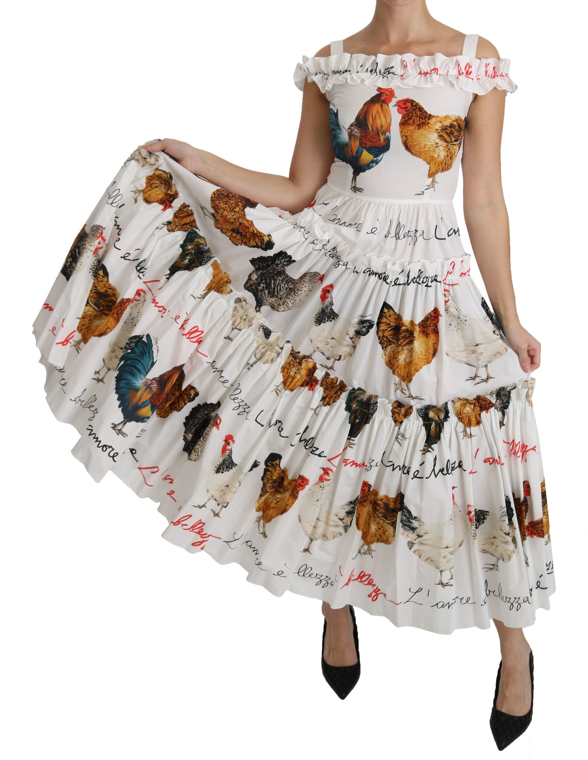Rooster Sheath Midi Cotton Women's Dress - Dolce & Gabbana - Modalova