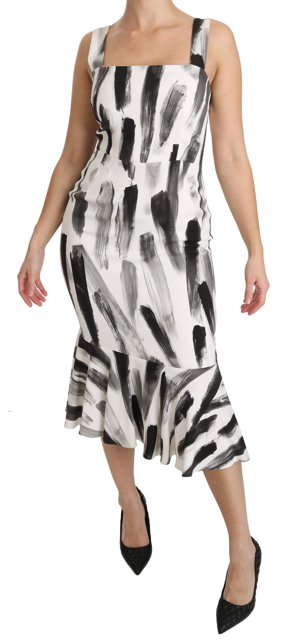 Black Printed Sheath Midi Viscose Women's Dress - Dolce & Gabbana - Modalova