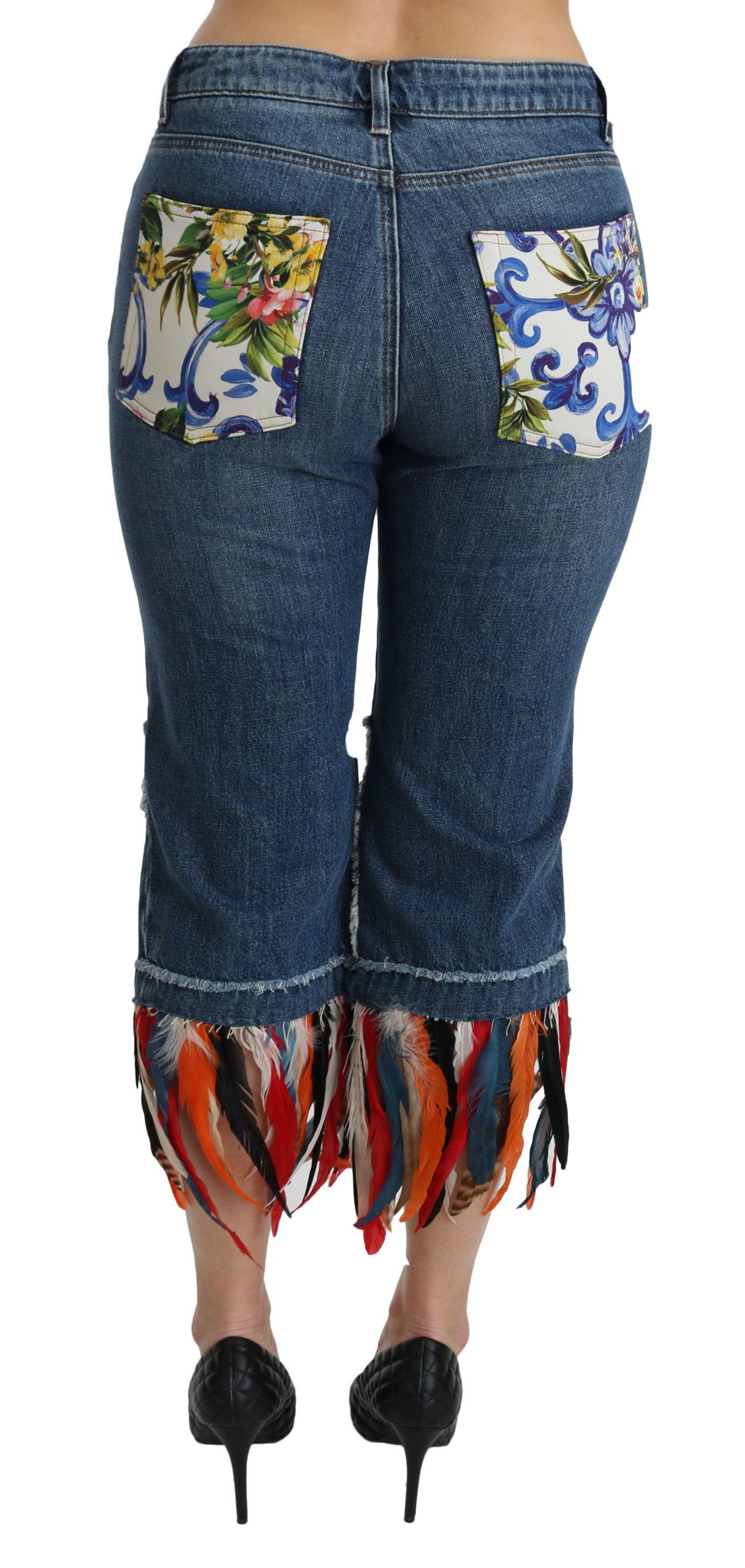 Feathers Low Waist Cropped Cotton Women's Jeans - Dolce & Gabbana - Modalova