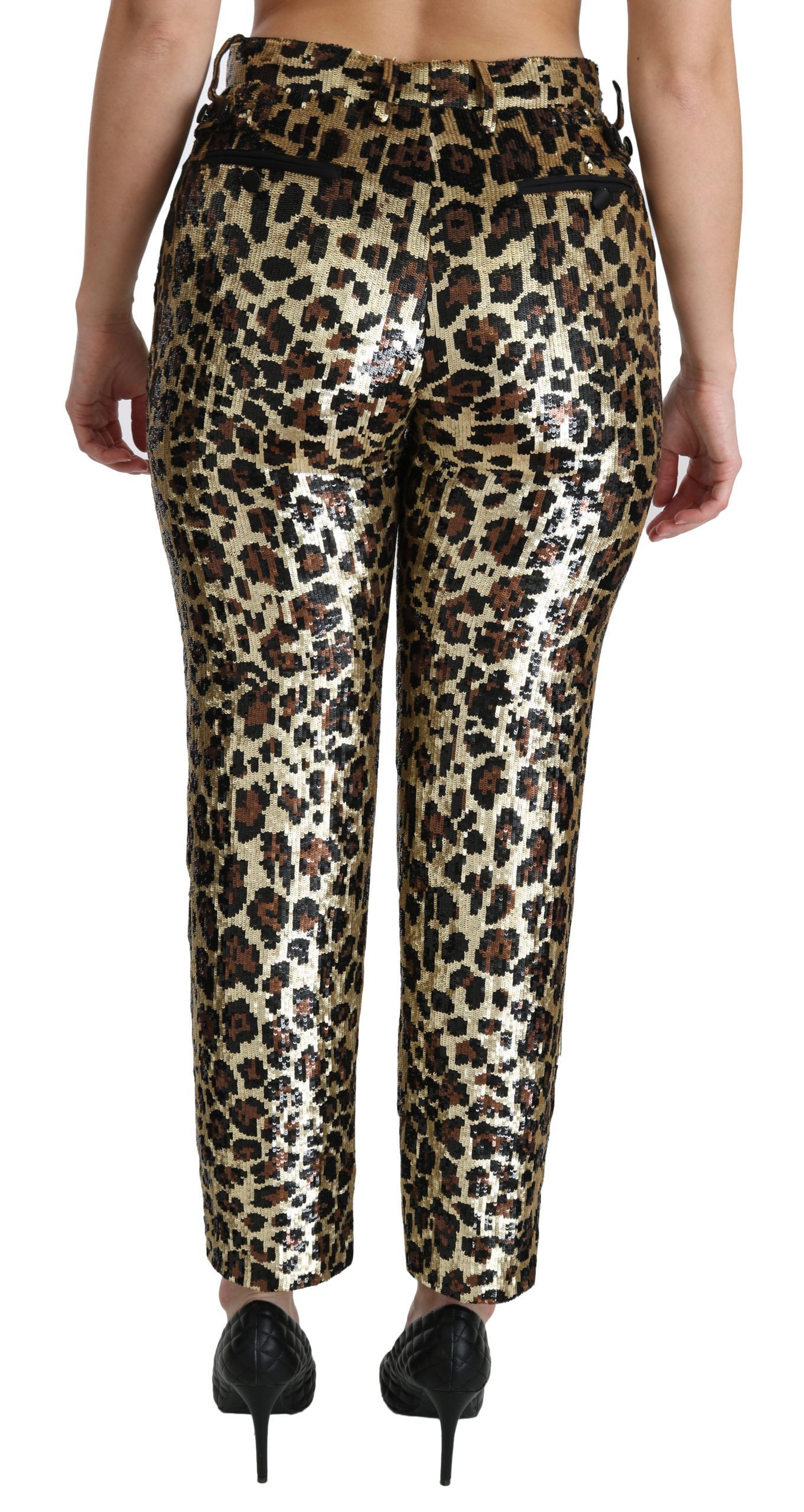 Brown Leopard Sequined High Waist Women's Pants - Dolce & Gabbana - Modalova