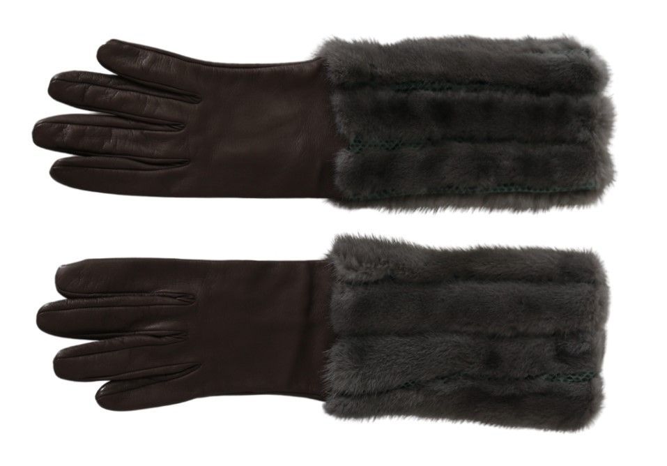 Mid Arm Length Leather Fur Women's Gloves - Dolce & Gabbana - Modalova