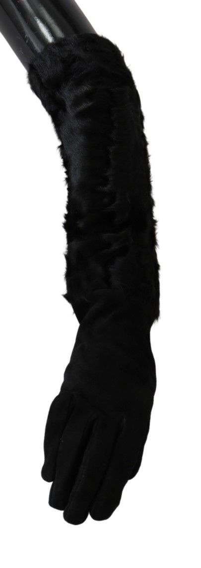 Elbow Length Mitten Suede Fur Women's Gloves - Dolce & Gabbana - Modalova